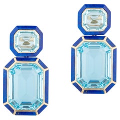 Goshwara Boucles d'oreilles Topaze bleue et Lapis Lazuli taille émeraude