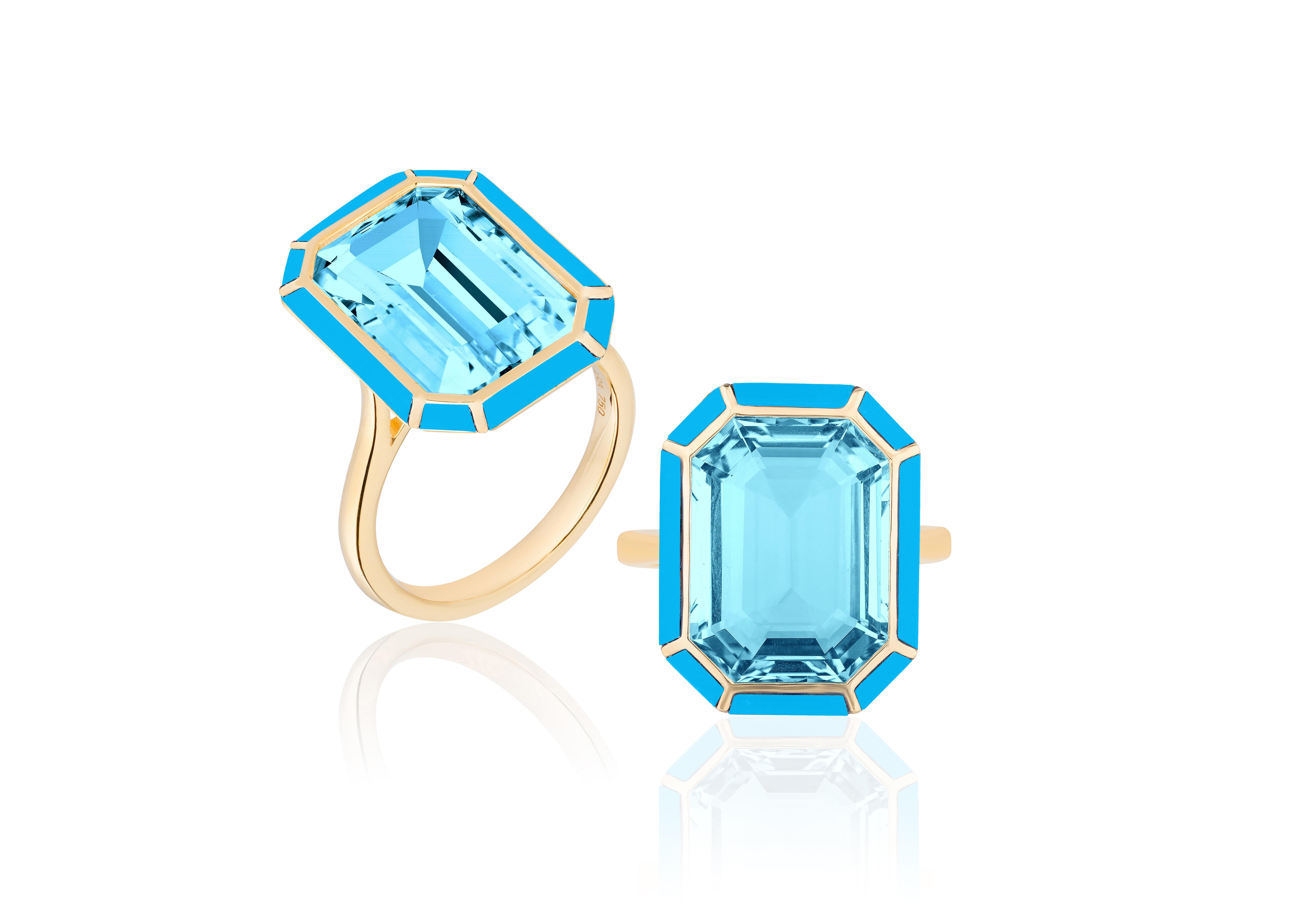 This Blue Topaz and Turquoise Emerald Cut Ring from the 