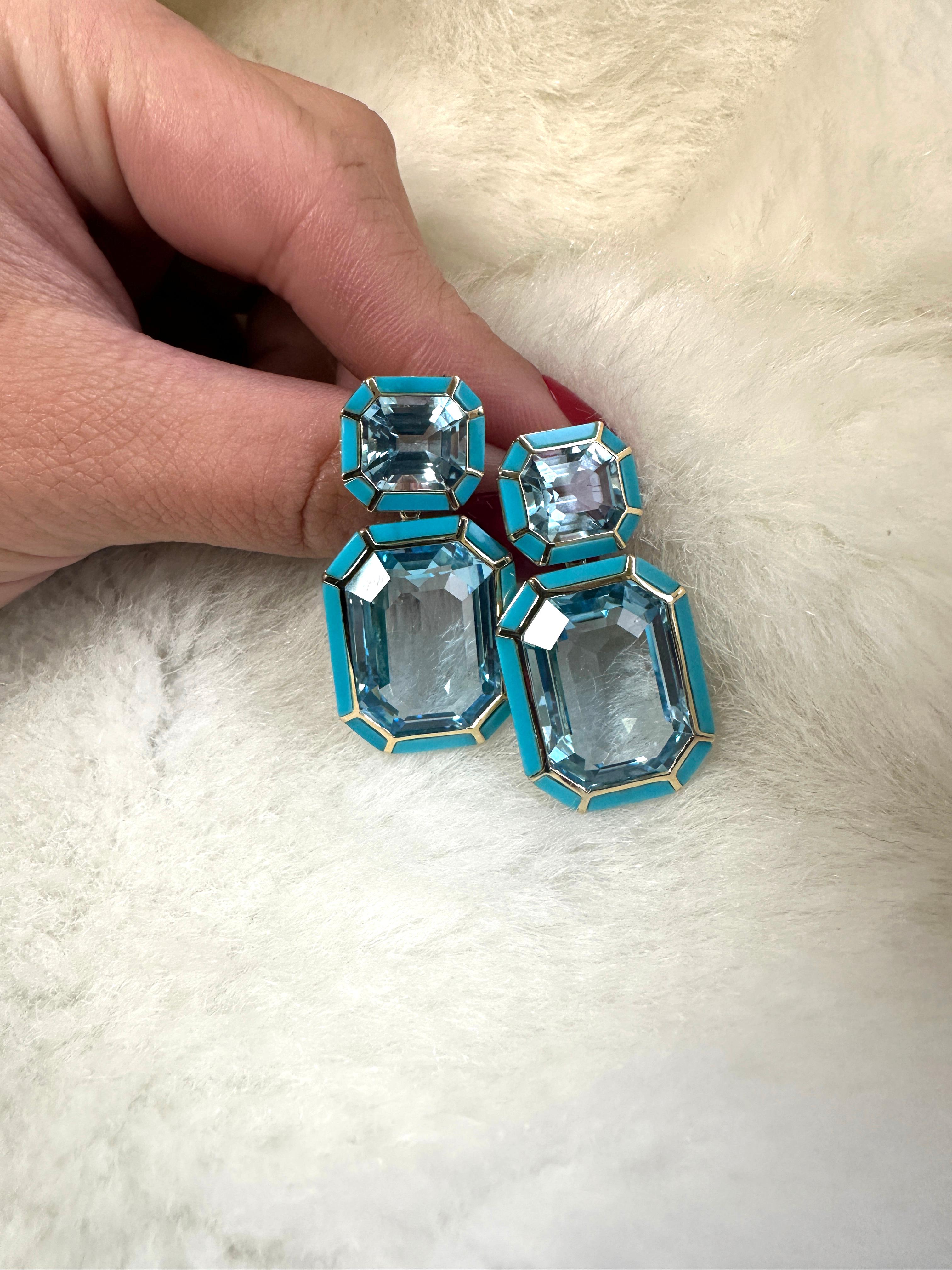 Goshwara Blue Topaz and Turquoise Emerald Cut Earrings In New Condition For Sale In New York, NY