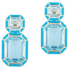 Goshwara Blue Topaz and Turquoise Emerald Cut Earrings
