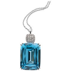 Goshwara Blue Topaz Cushion and Diamond Pendant