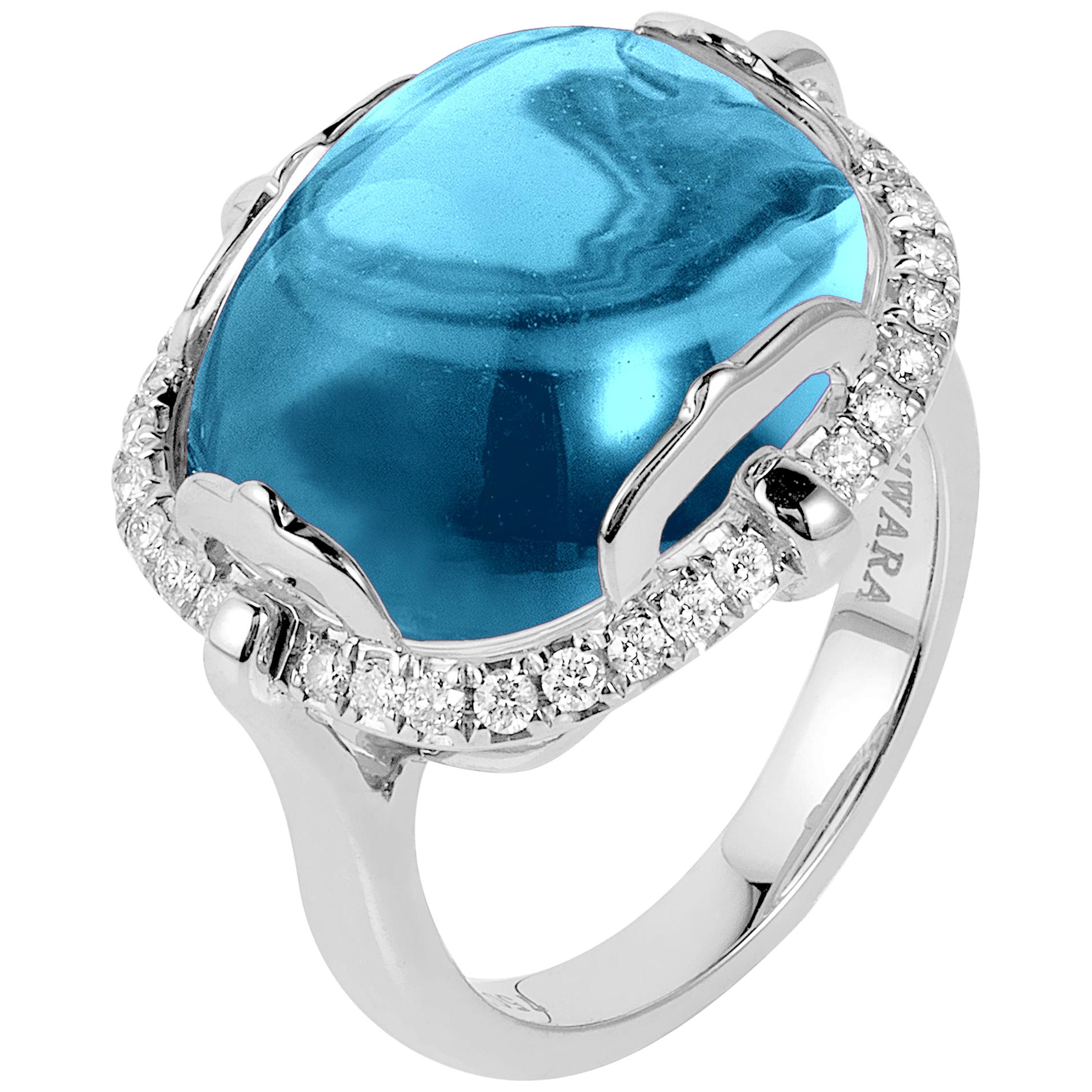 Goshwara Blue Topaz Cushion Cabochon and Diamond Ring For Sale