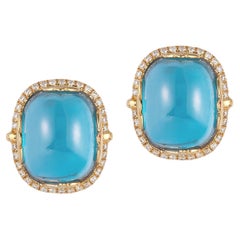 Goshwara Blue Topaz Cushion Cabochon with Diamond Earrings