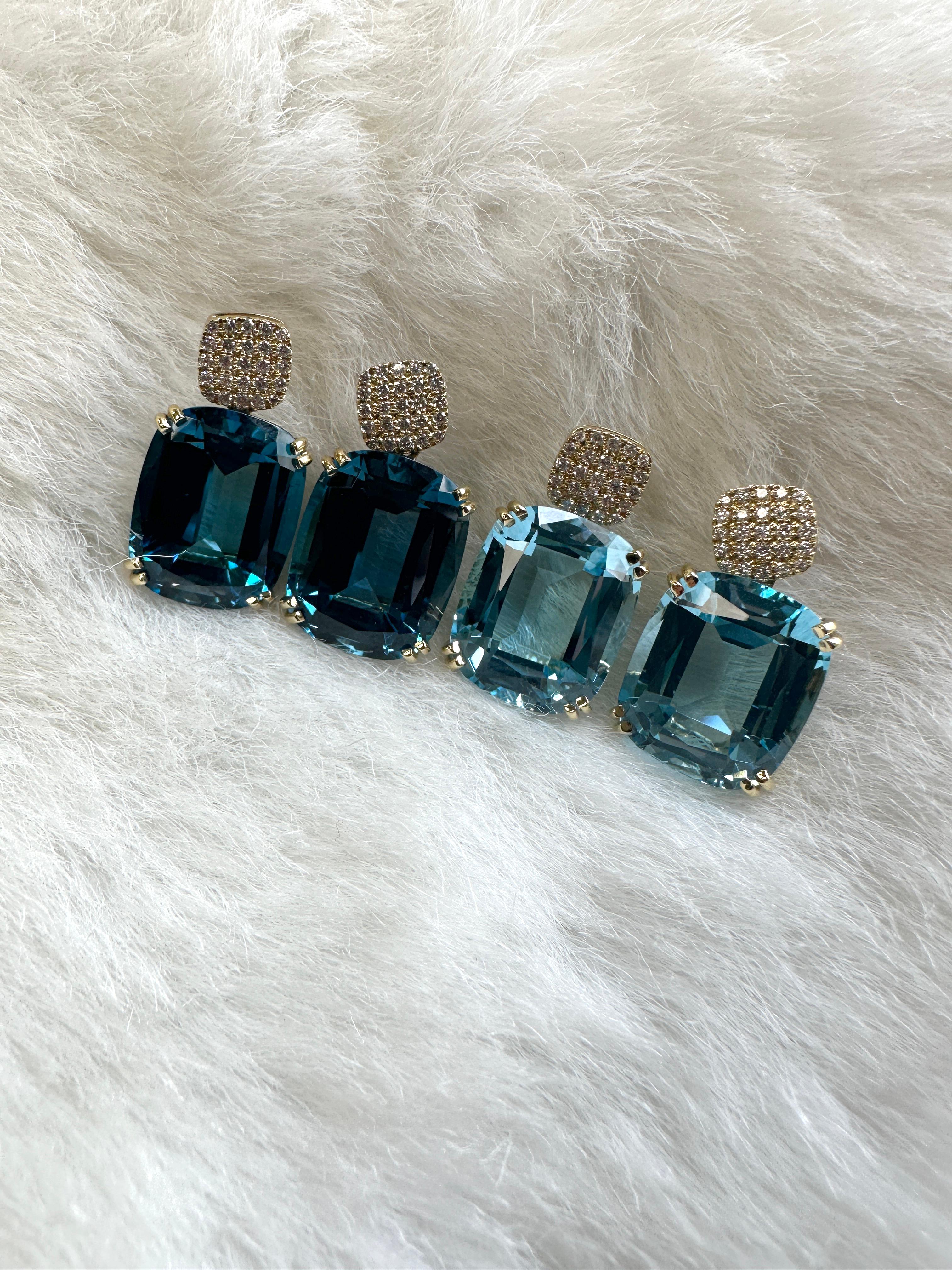 Contemporary Goshwara Blue Topaz Cushion & Diamonds Earrings For Sale