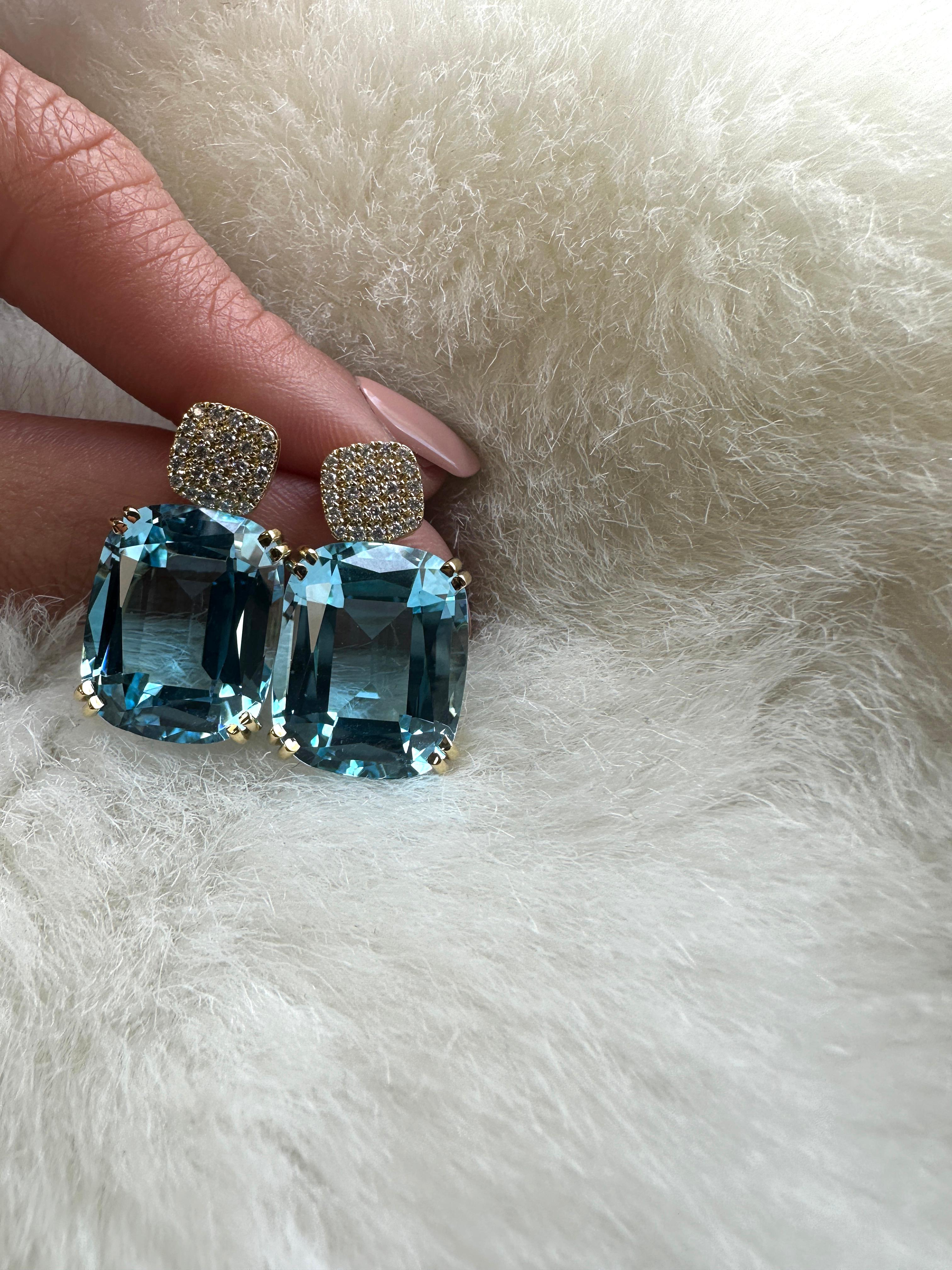 Goshwara Blue Topaz Cushion & Diamonds Earrings In New Condition For Sale In New York, NY