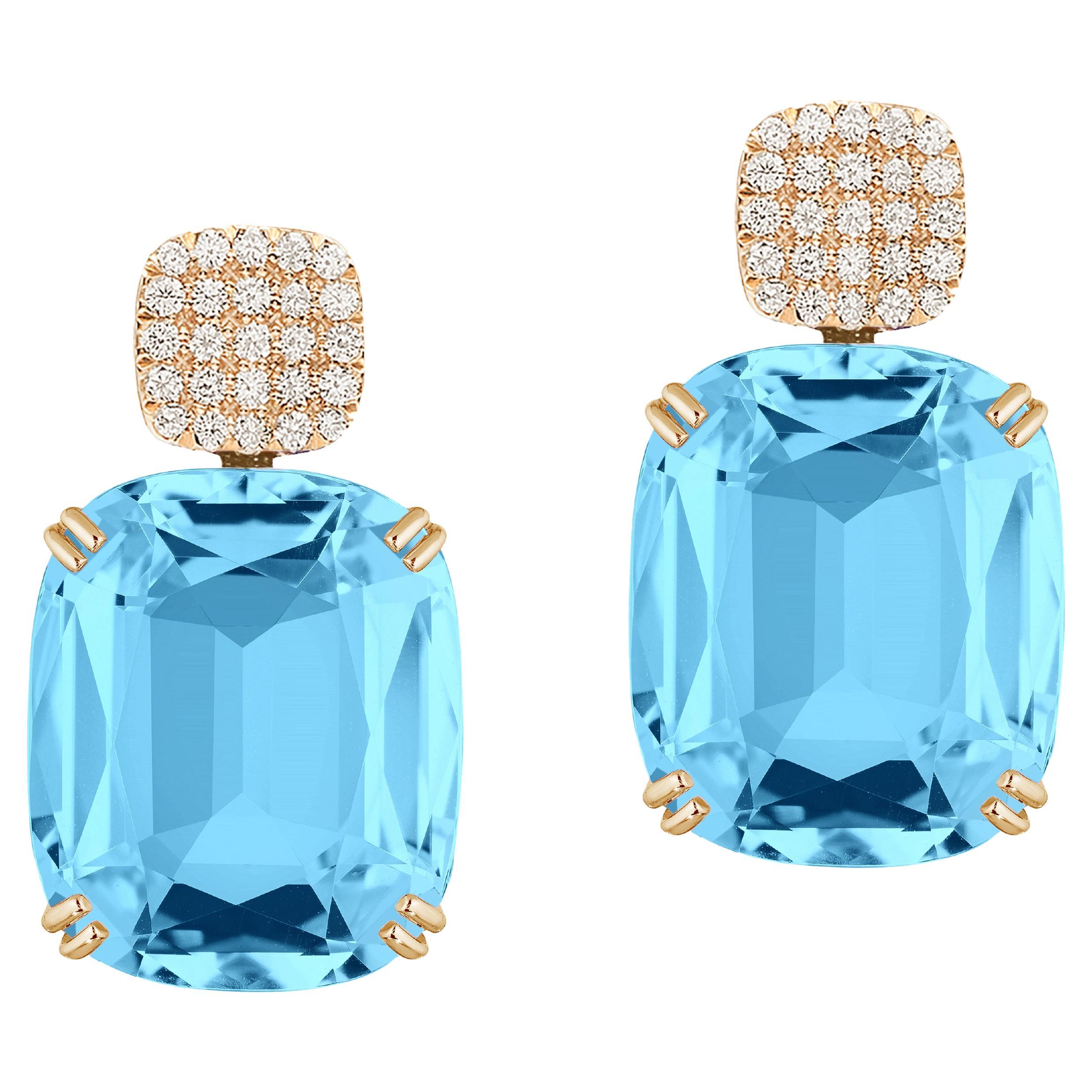 Boucles d'oreilles Goshwara Topaze bleue coussin et diamants