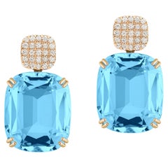 Goshwara Blue Topaz Cushion & Diamonds Earrings