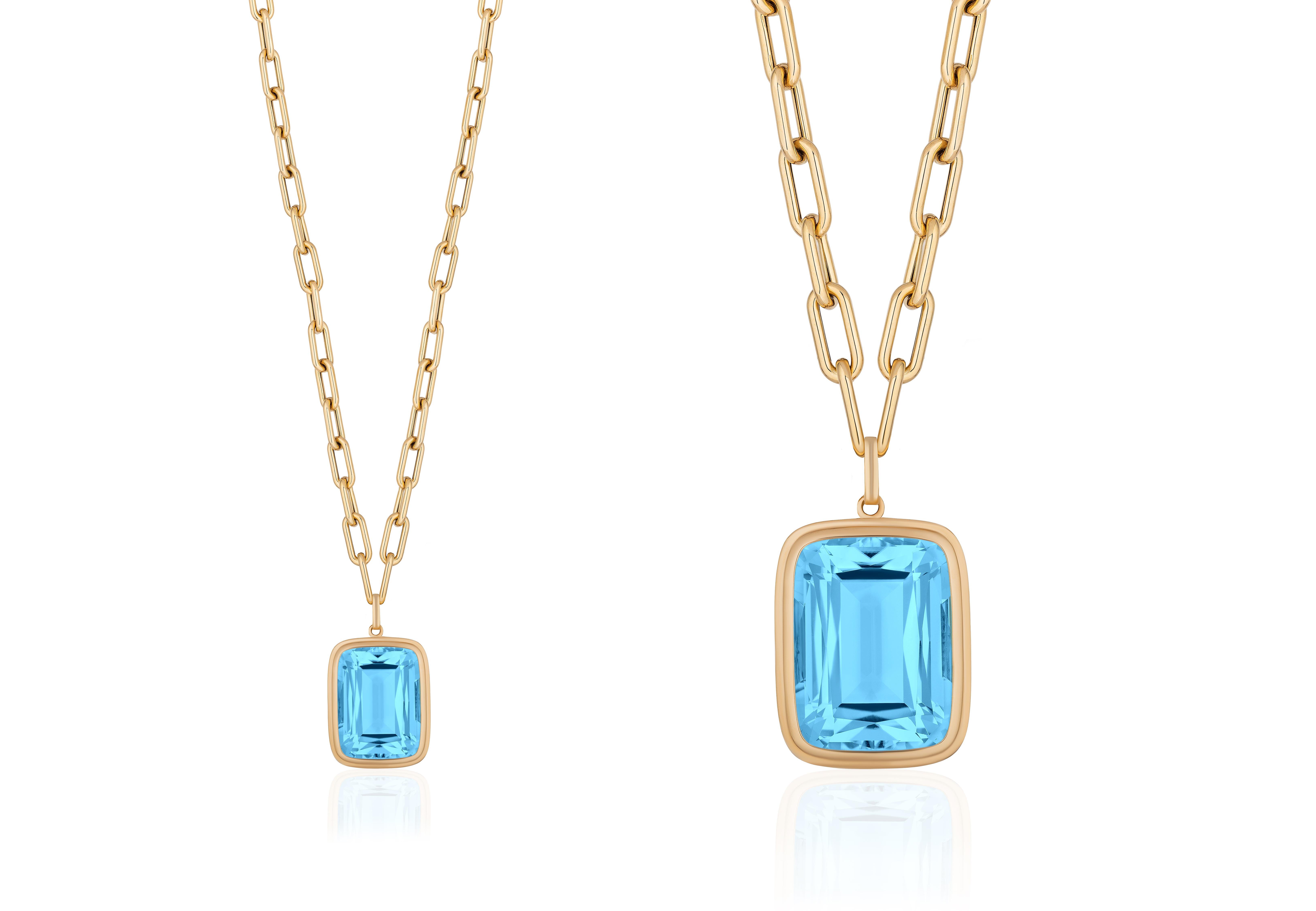 Blue Topaz Cushion Pendant in 18K Yellow Gold, from 