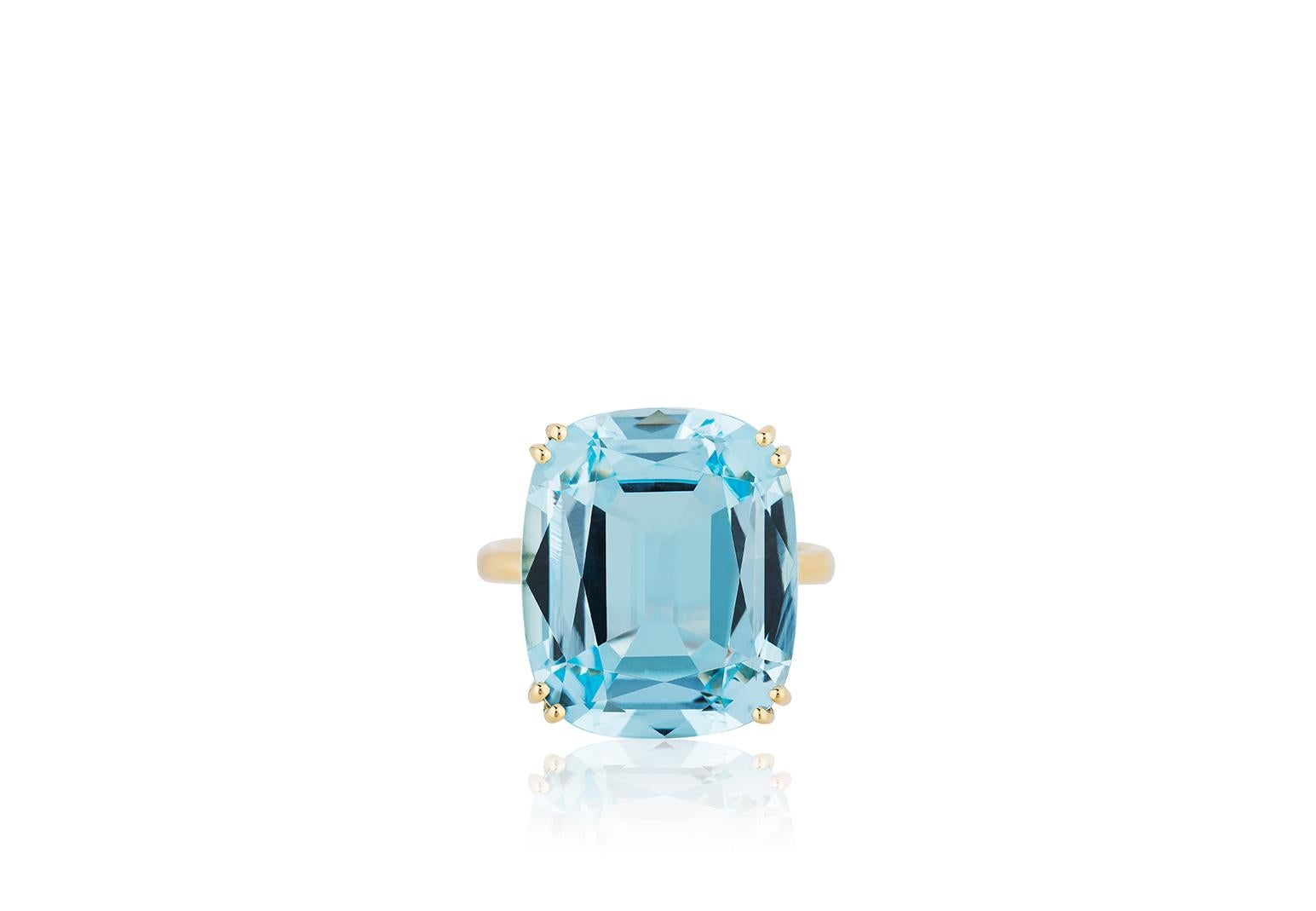 This beautiful Blue Topaz Cushion Ring with Tube Shank is from our 'Gossip' Collection. Like any good piece of gossip, it carries a hint of shock value. If you want to make a statement, this is the perfect ring to do it.

* Gemstone: 100% Earth