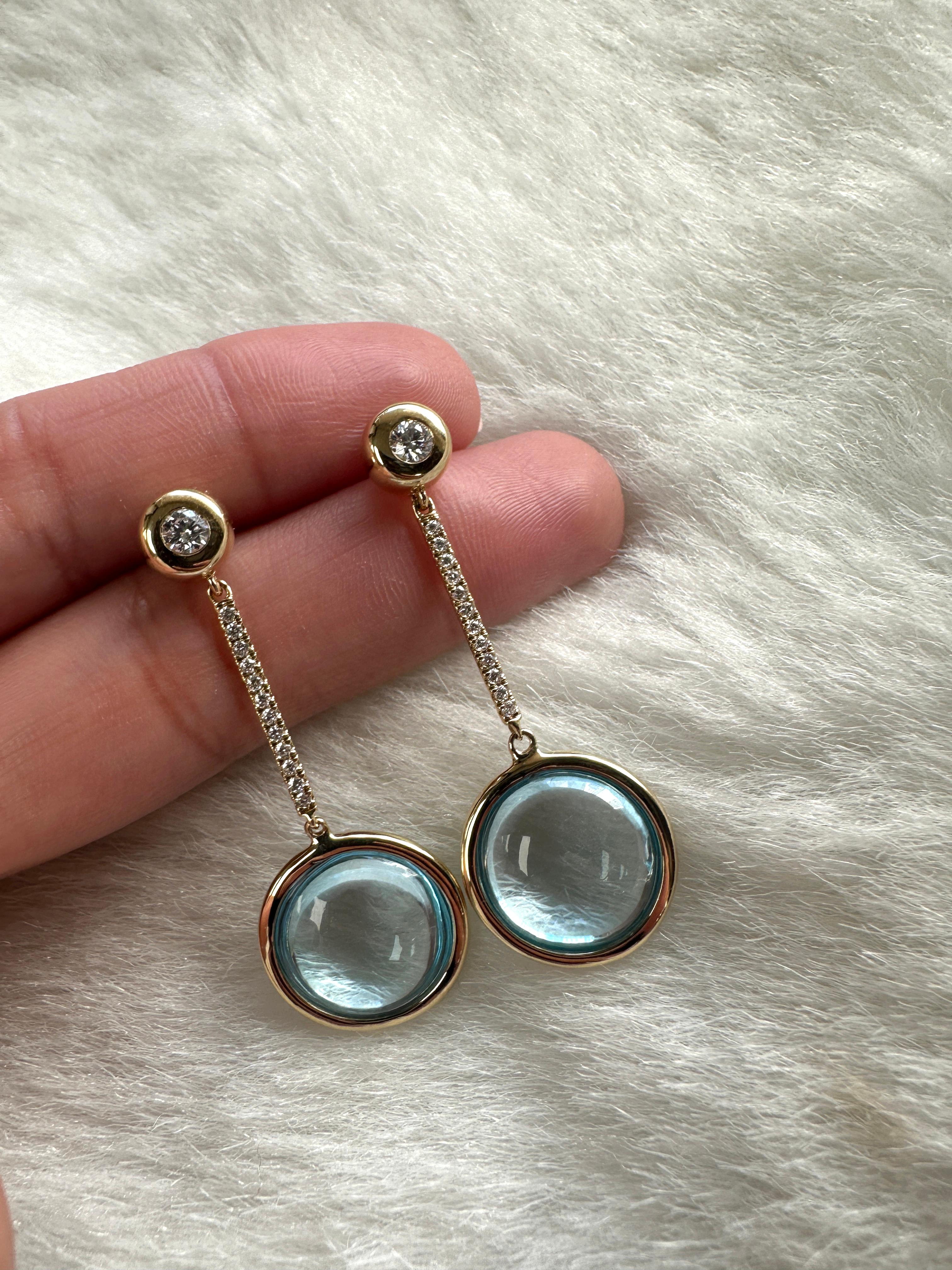 Contemporary Goshwara Blue Topaz Disc with Diamonds Earrings For Sale