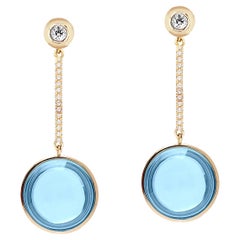 Boucles d'oreilles disque de topaze bleue Goshwara avec diamants