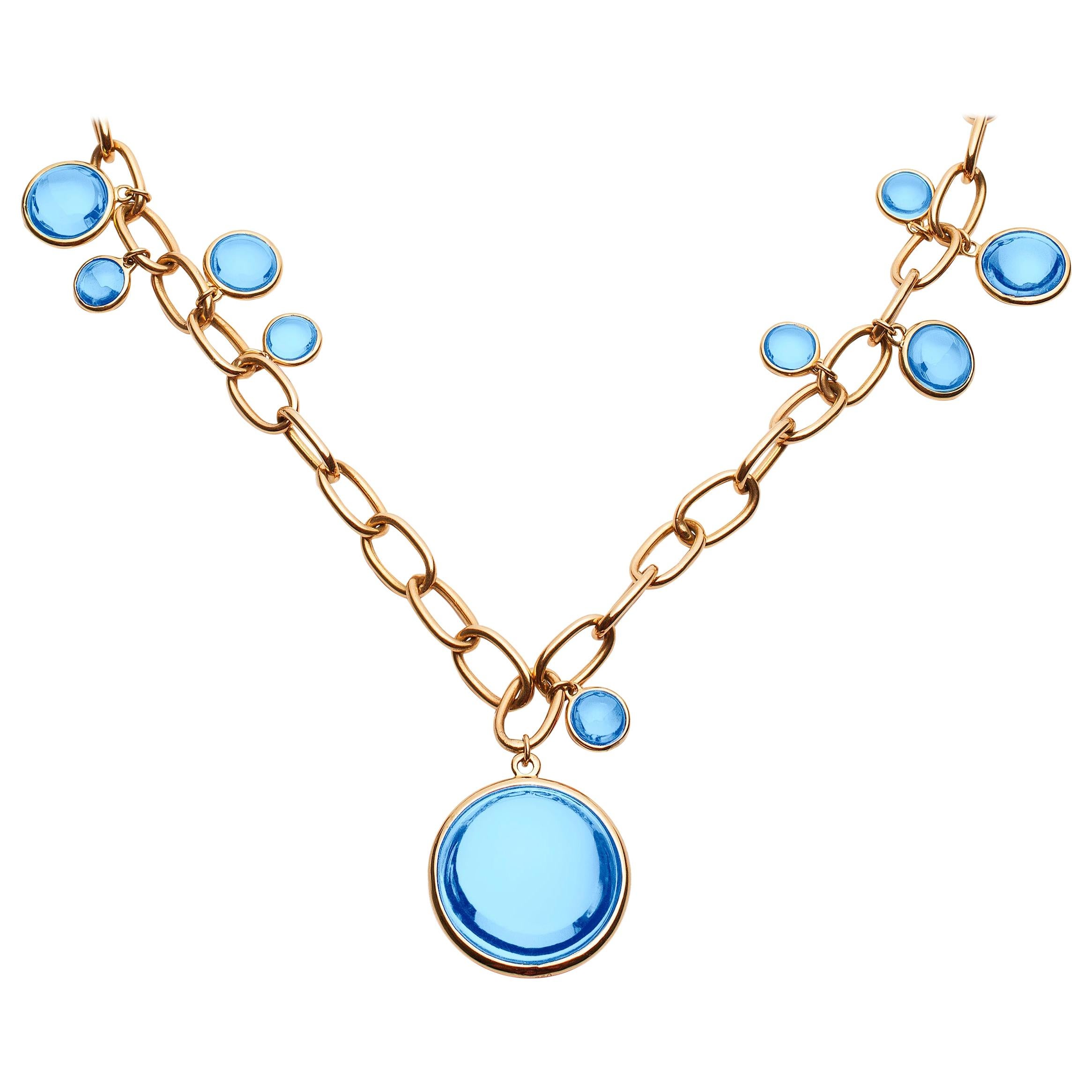 Goshwara Blue Topaz Disc with Oval Link Chain Necklace