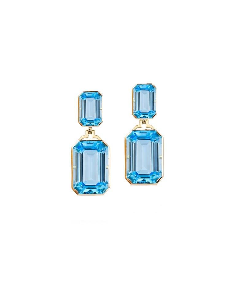 Goshwara Blue Topaz Double Emerald Cut Earrings For Sale at 1stDibs