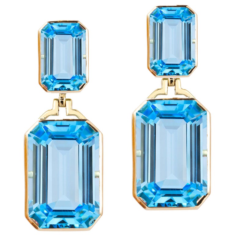 Goshwara Blue Topaz Double Emerald Cut Earrings For Sale at 1stDibs