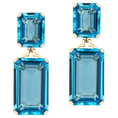 Goshwara Blue Topaz Double Emerald Cut Earrings