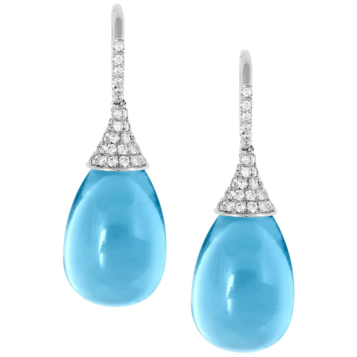 Goshwara Blue Topaz Drop and Diamond Earrings For Sale