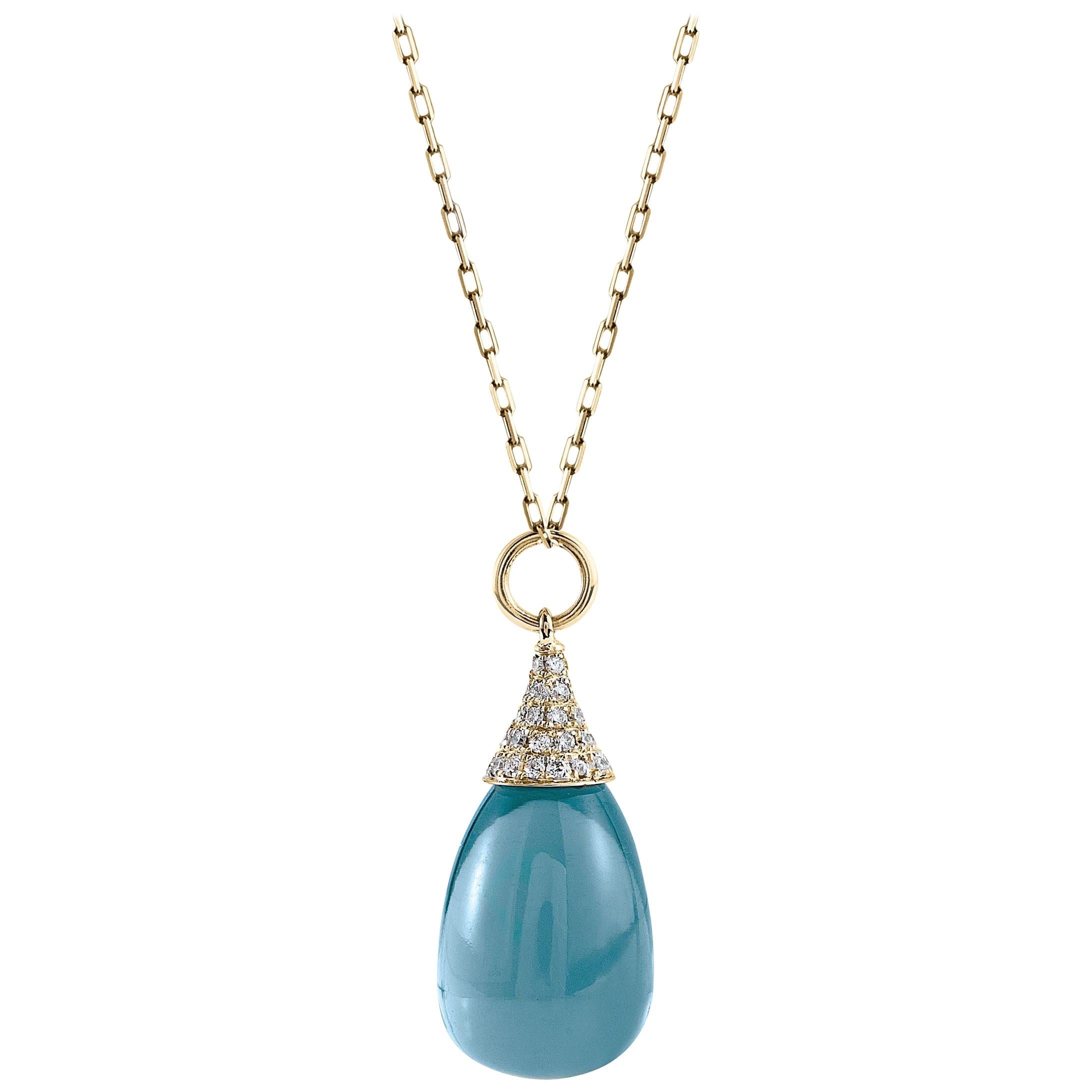 Goshwara Blue Topaz Drop and Diamond Cap Pendant For Sale