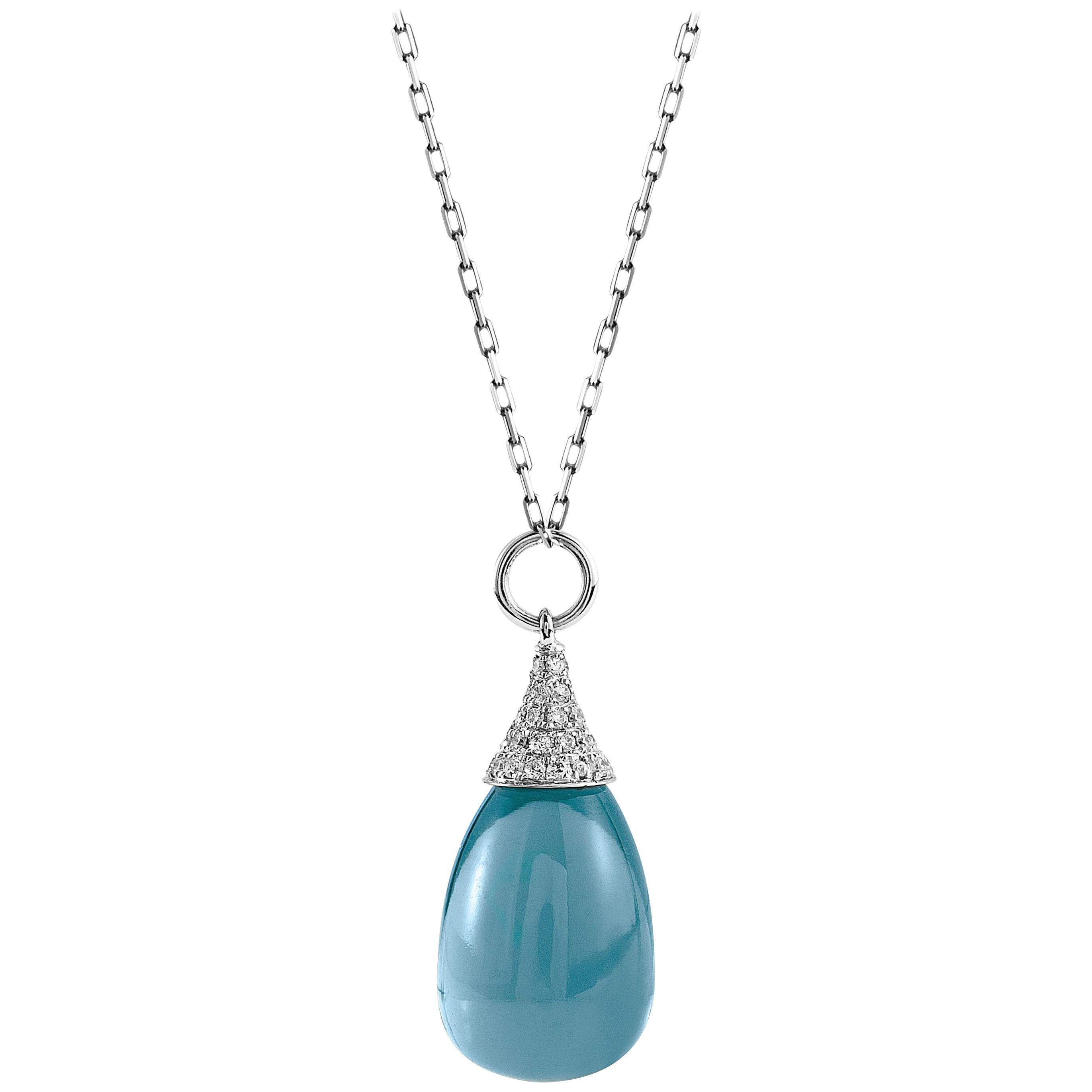 Goshwara Blue Topaz Drop And Diamond Cap Pendant For Sale