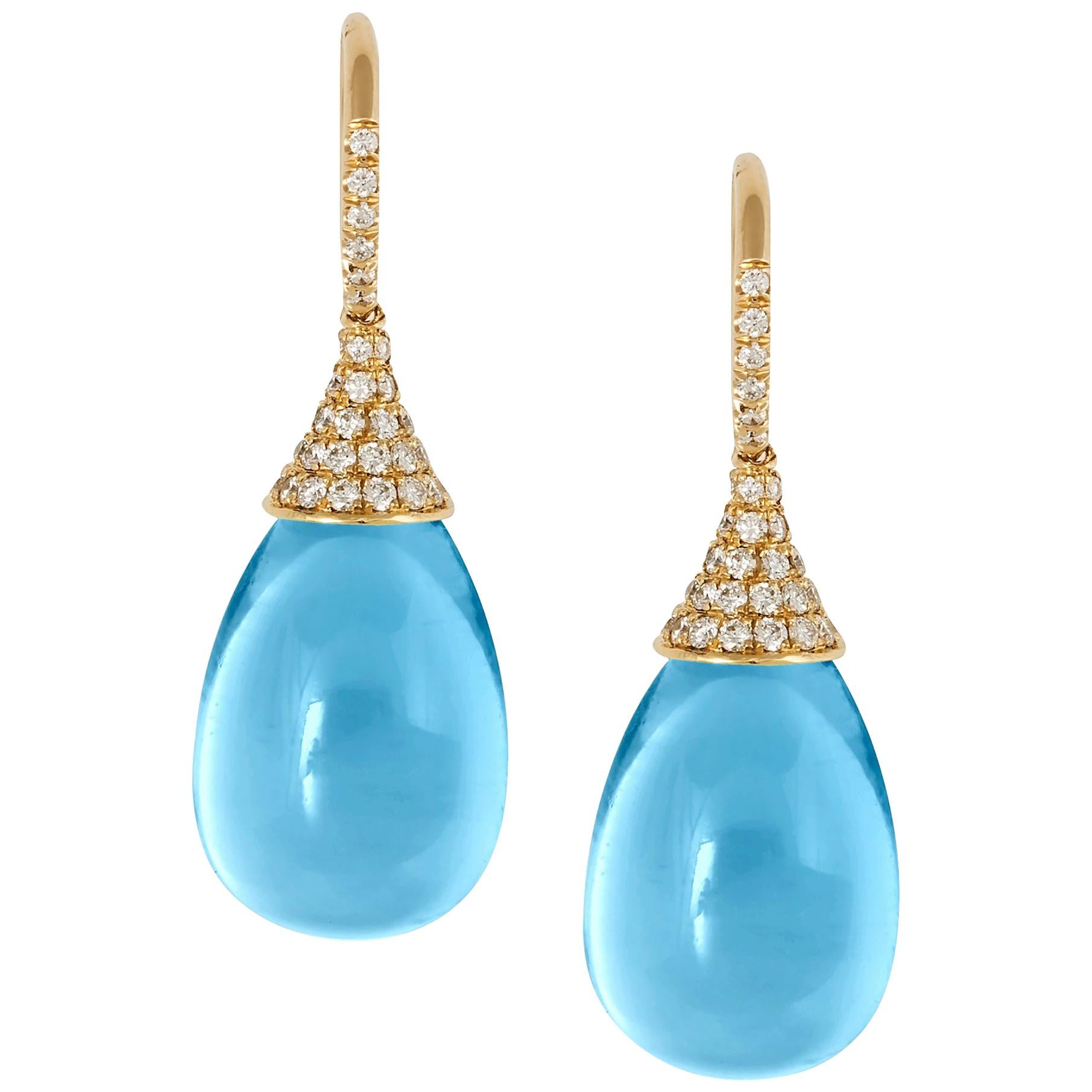 Goshwara Blue Topaz Drops and Diamond Earrings For Sale