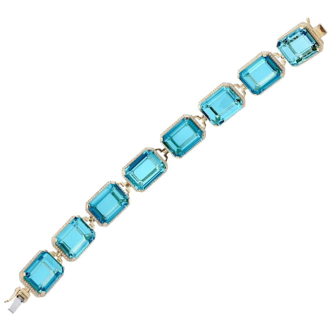 Goshwara Blue Topaz Emerald Cut and Diamond Bracelet For Sale