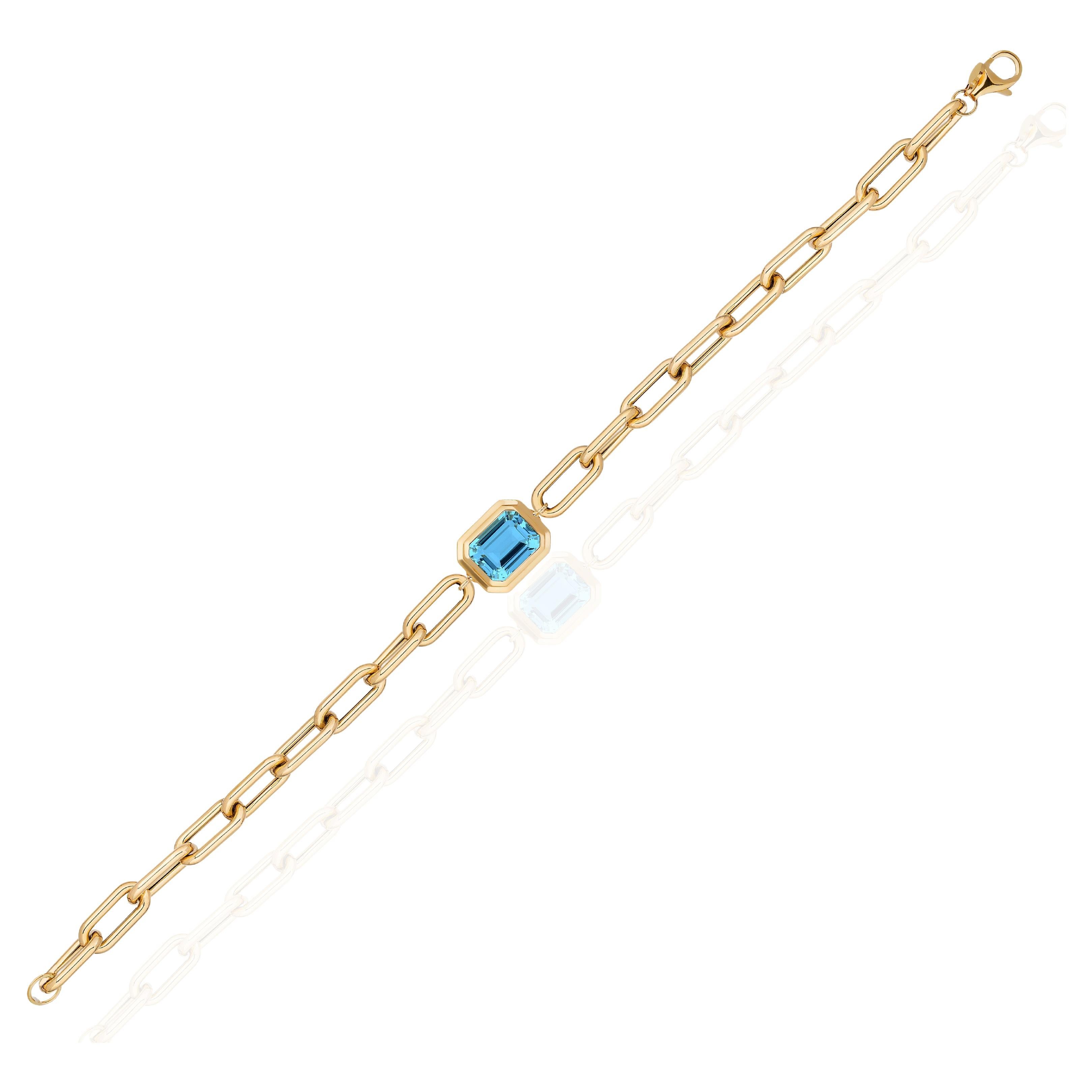 Goshwara Blauer Topas Smaragdschliff Lünettenarmband im Angebot