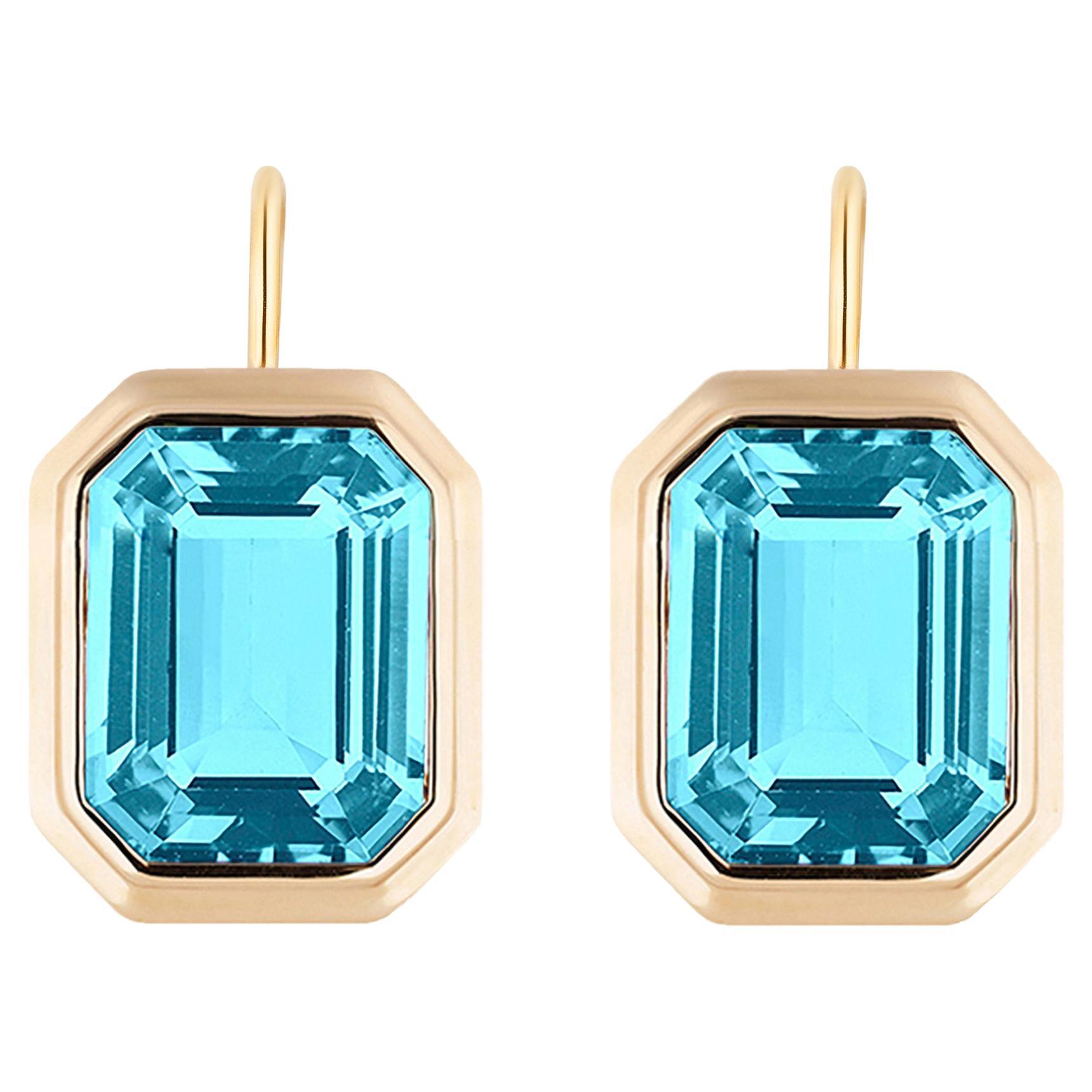 Goshwara Blue Topaz Emerald Cut Bezel Set on Wire Earrings  For Sale