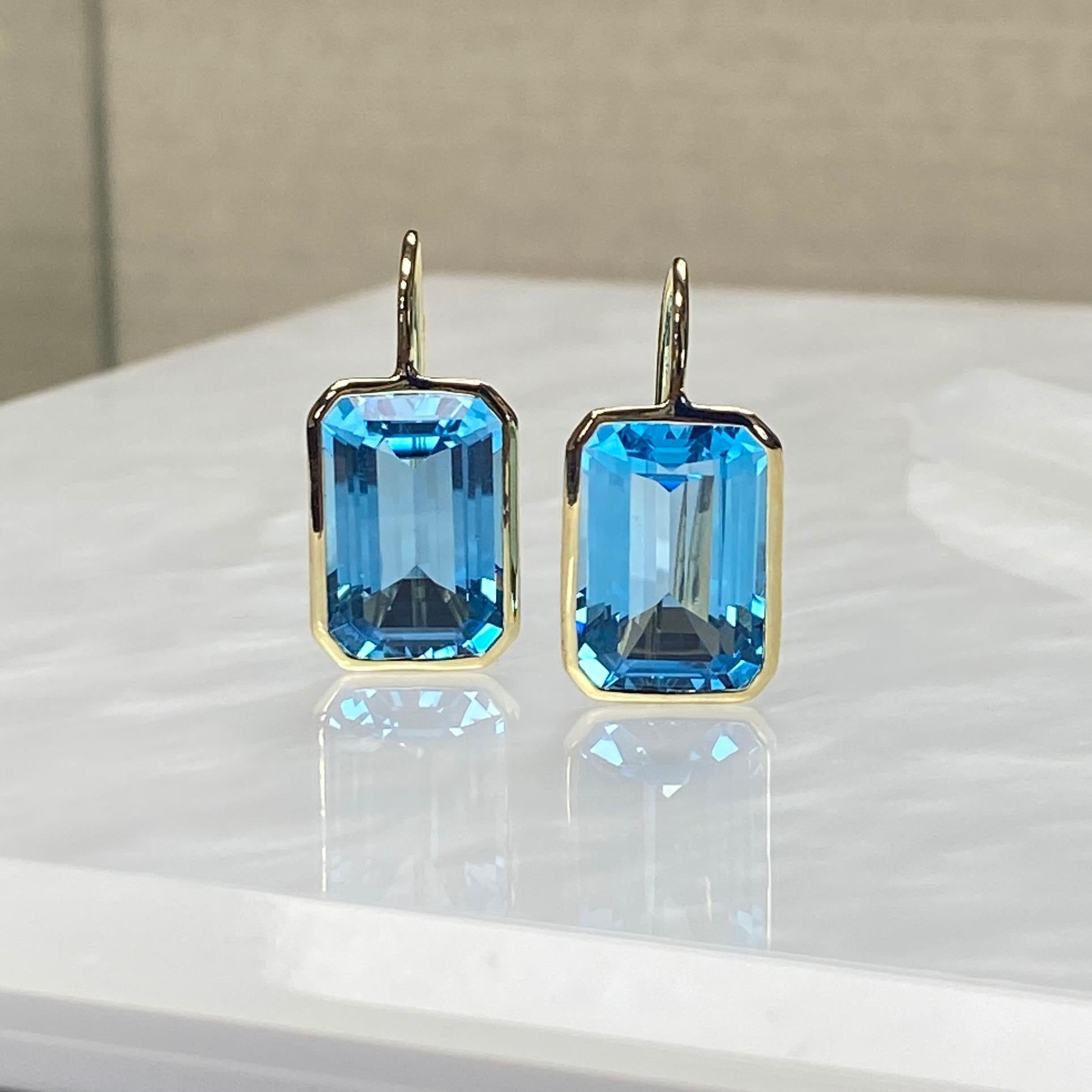 emerald cut blue topaz earrings
