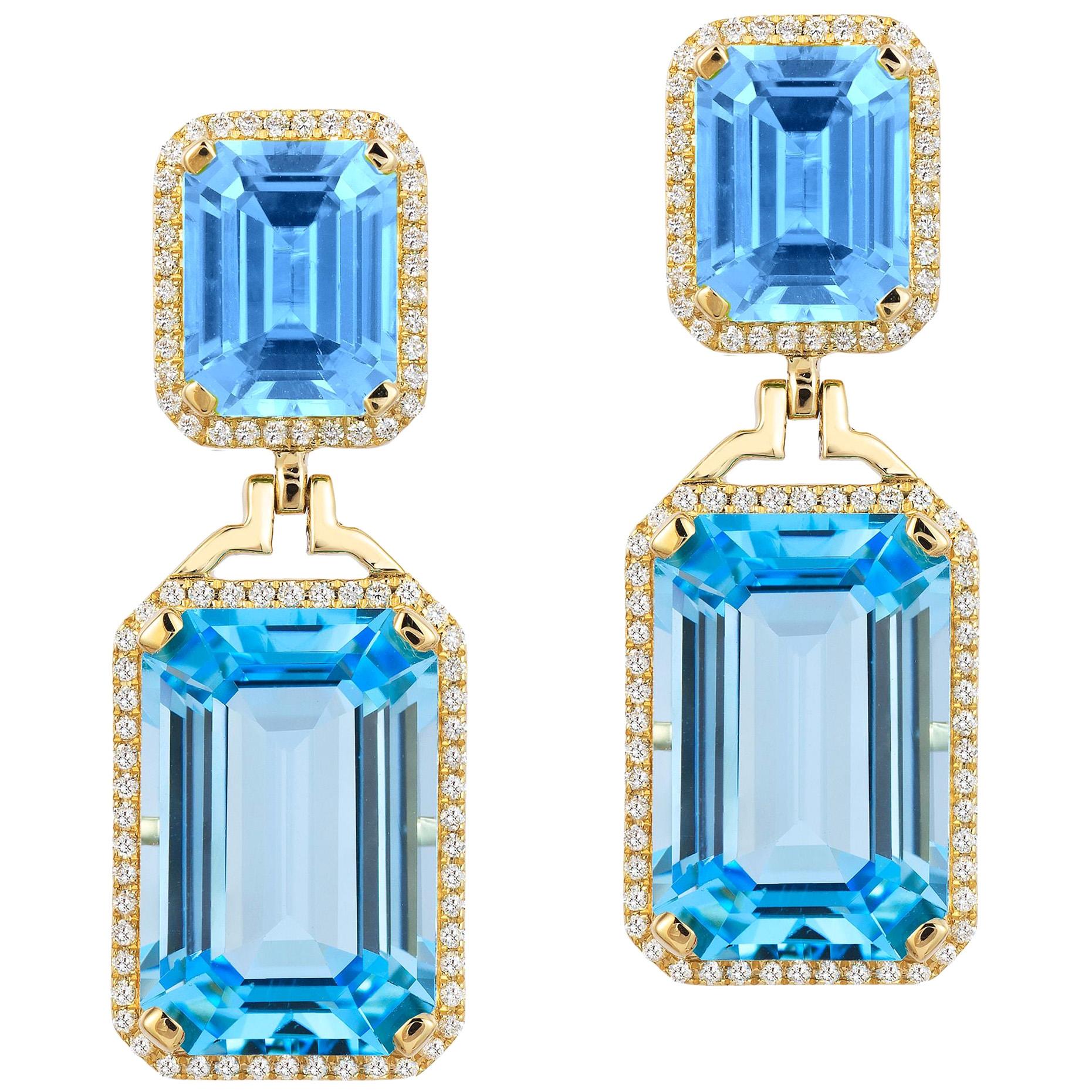 Goshwara Emerald Cut Blue Topaz  And Diamond Earrings