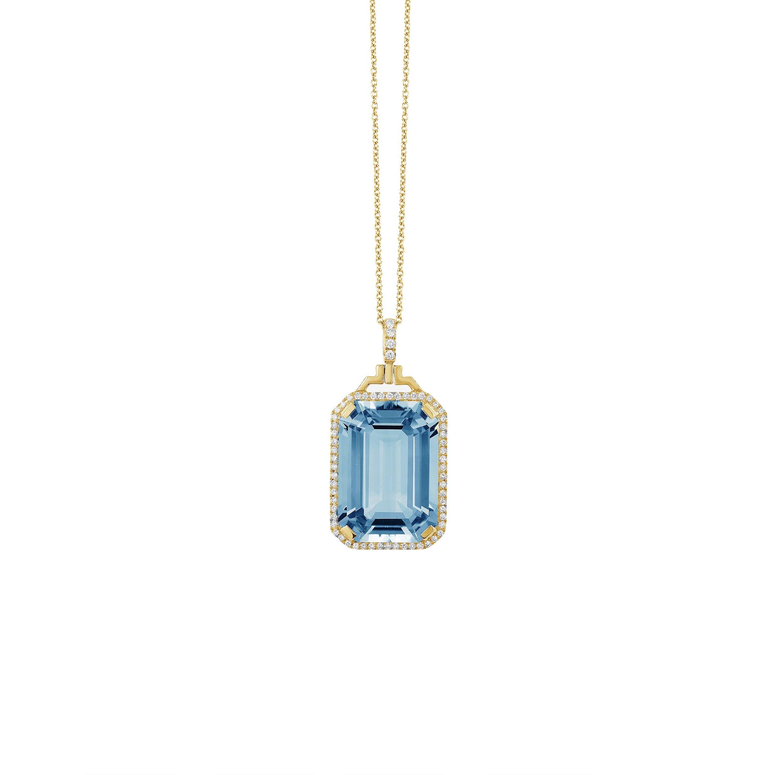 Contemporary Goshwara Blue Topaz Emerald Cut with Diamonds Pendant For Sale