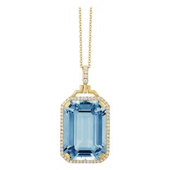 Anhänger aus blauem Topas im Smaragdschliff mit Diamanten vonshwara