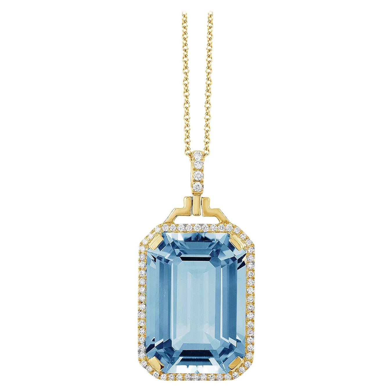 Goshwara-Anhänger mit blauem Topas im Smaragdschliff und Diamanten