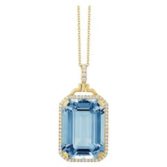 Goshwara-Anhänger mit blauem Topas im Smaragdschliff und Diamanten