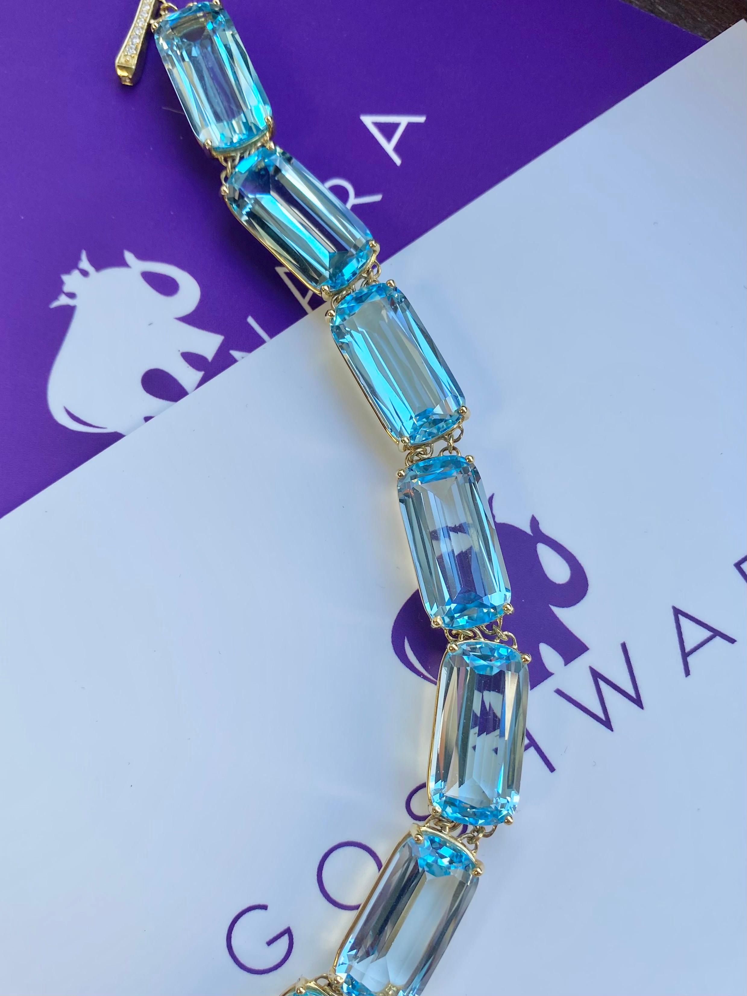 Bracelet Goshwara à coussin plat facetté en topaze bleue et diamants en vente 1