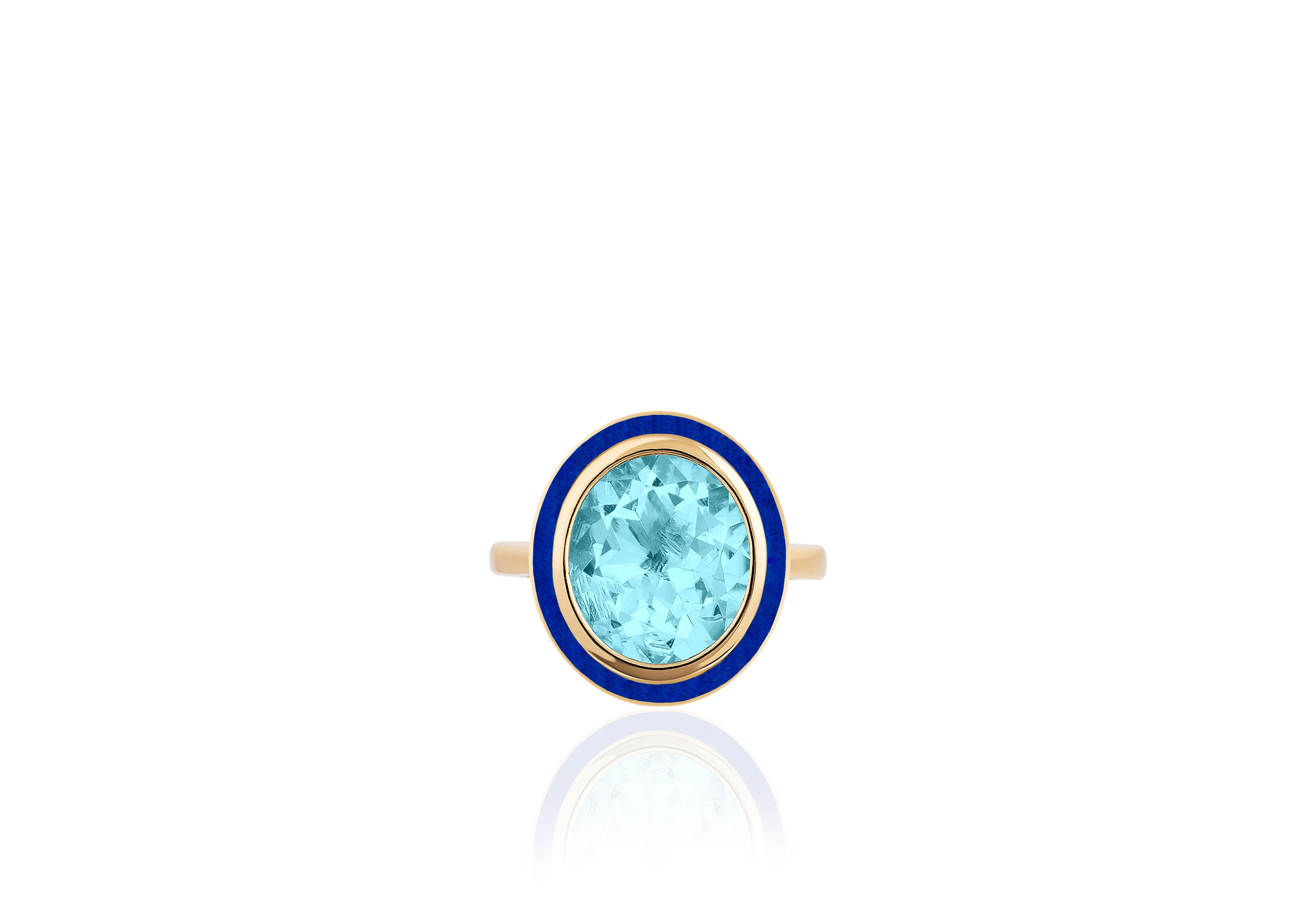 Oval Cut Goshwara Blue Topaz & Lapis Lazuli Oval Cocktail Ring For Sale