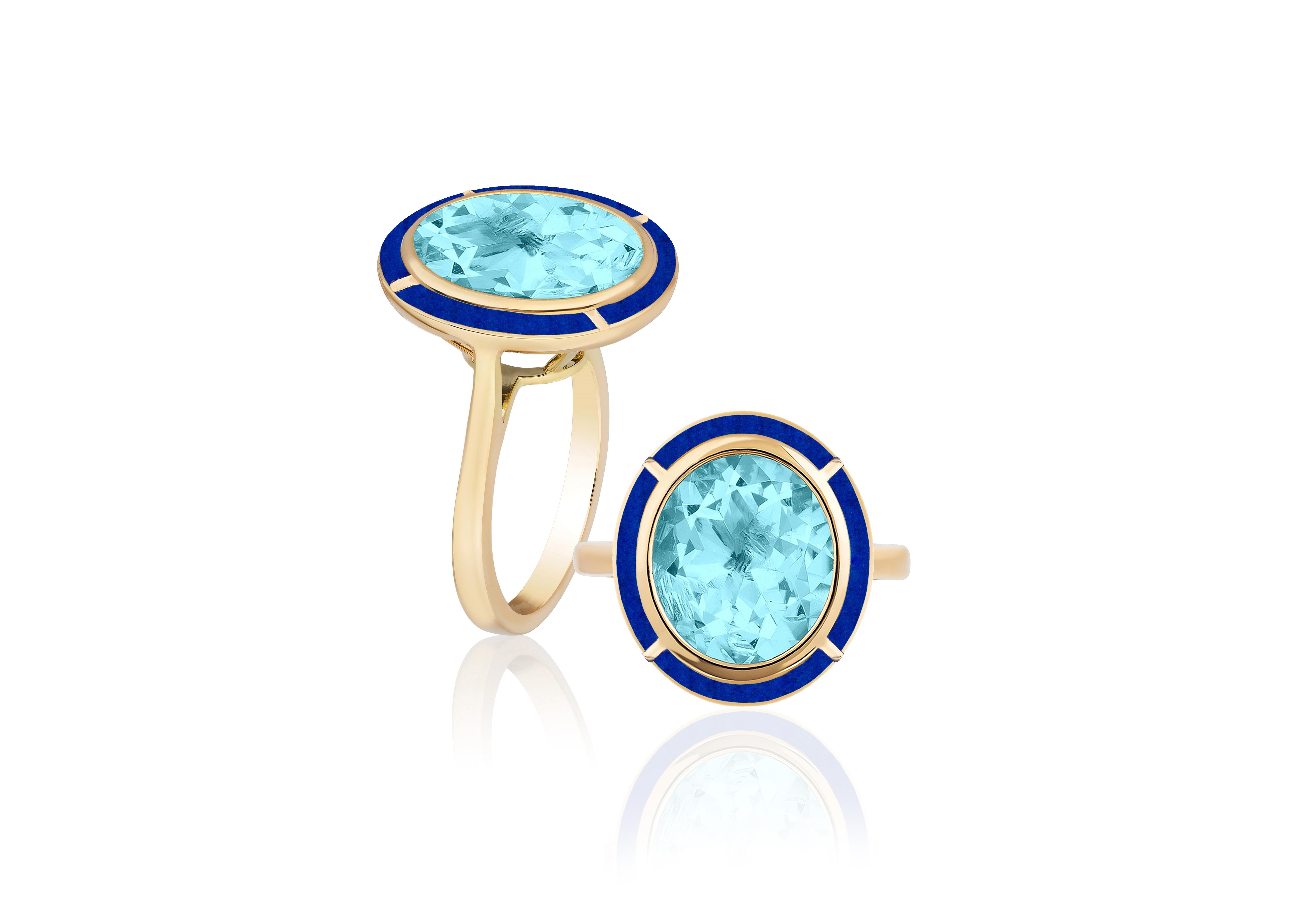 Goshwara Blue Topaz & Lapis Lazuli Oval Cocktail Ring In New Condition For Sale In New York, NY