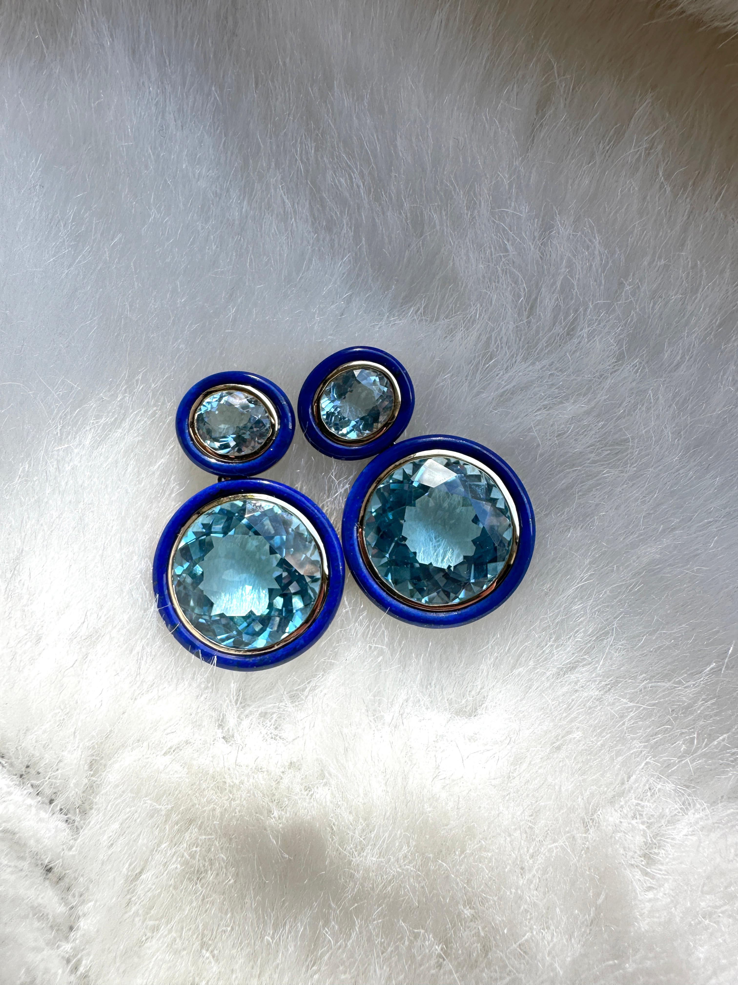 Contemporain Goshwara Boucles d'oreilles ovales en topaze bleue et lapis-lazuli en vente