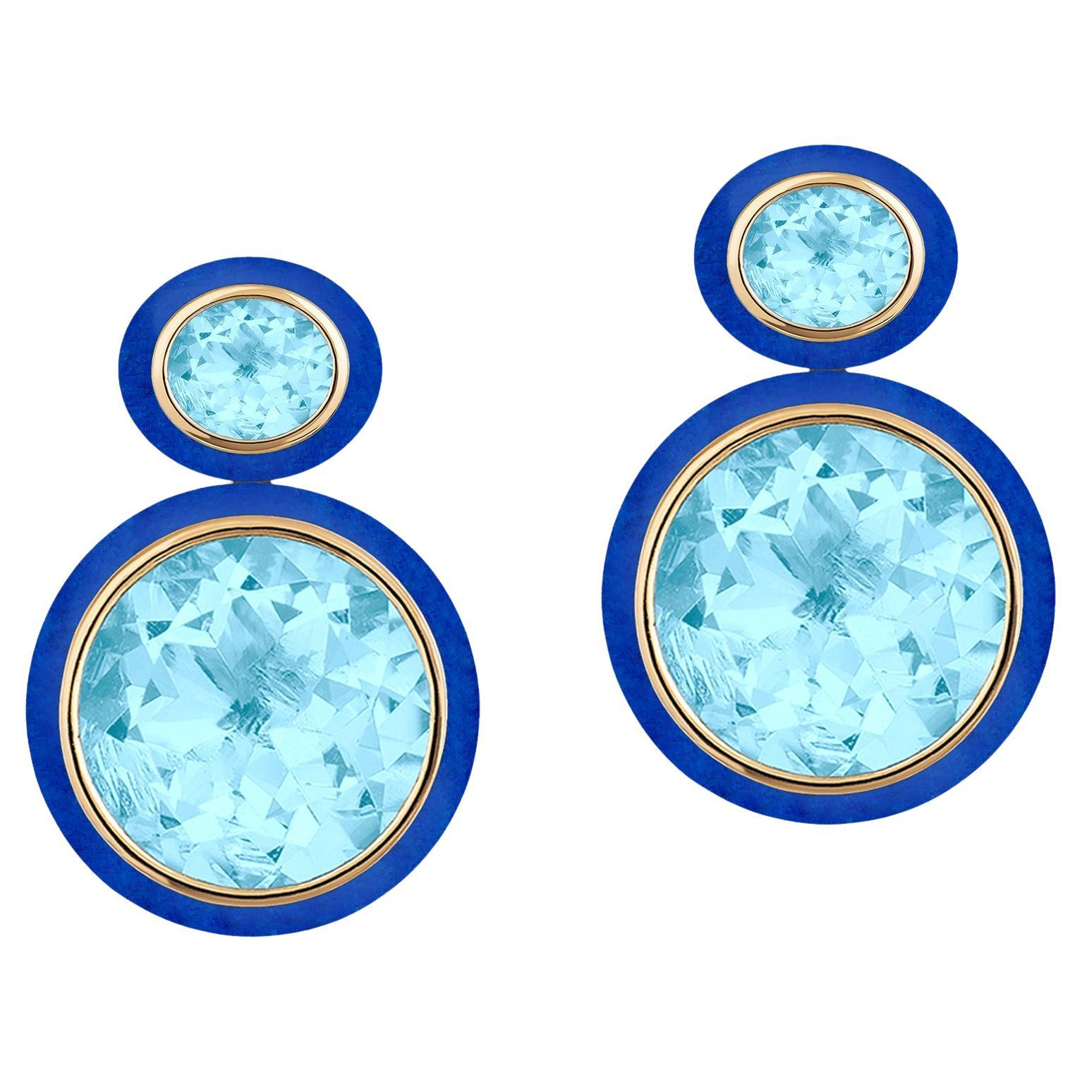 Ovale Goshwara-Ohrringe aus blauem Topas und Lapislazuli im Angebot