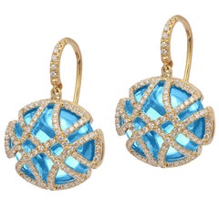 Goshwara Blue Topaz Oblong with Diamonds Earrings