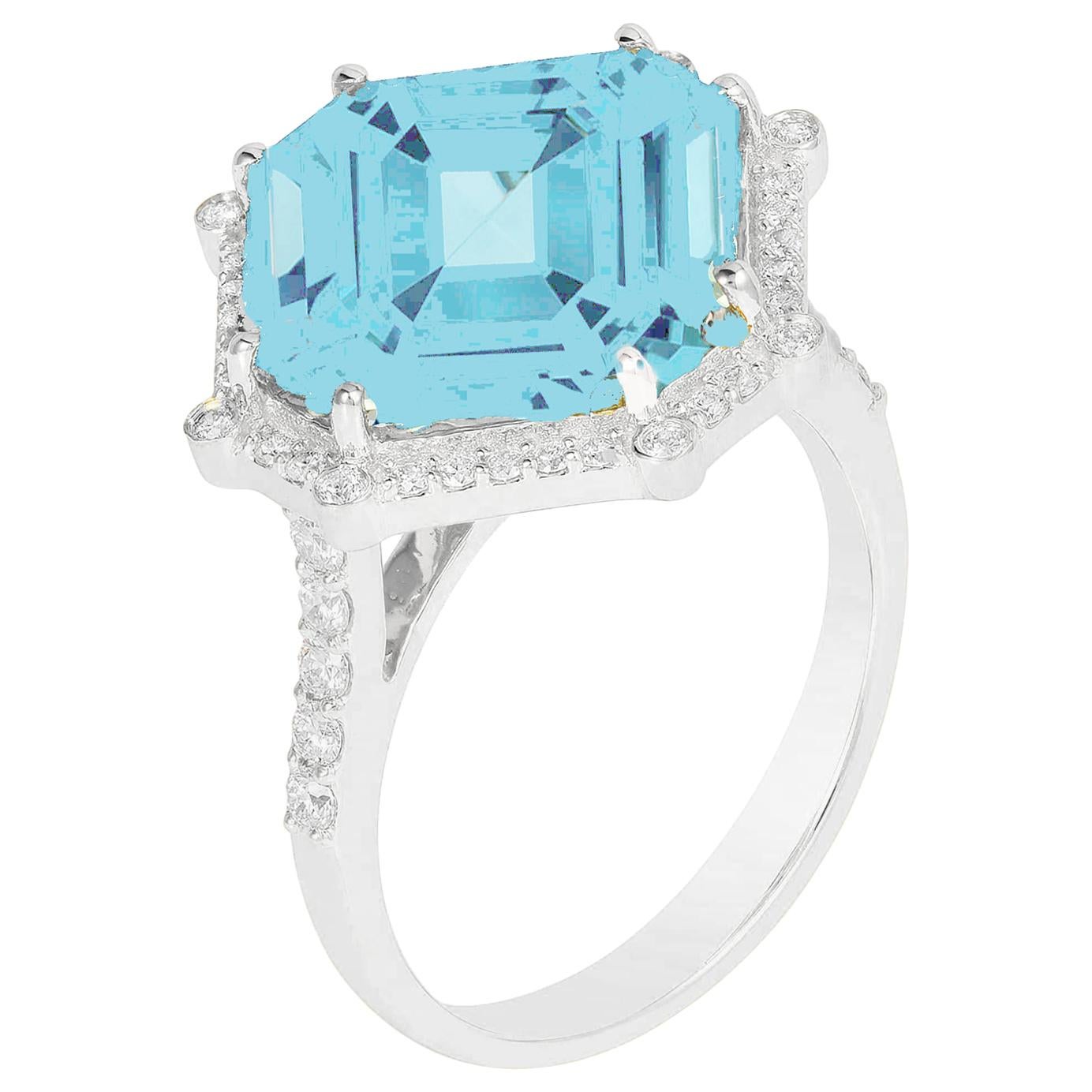 Goshwara Blue Topaz Octagon and Diamond Ring