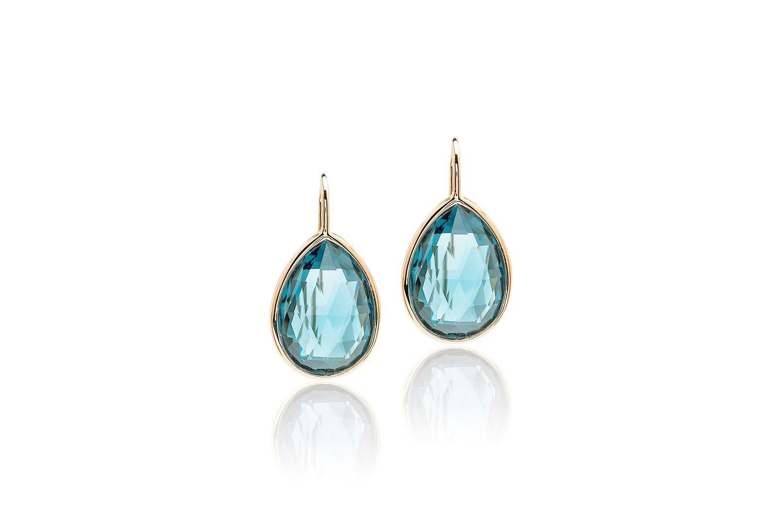 Contemporary Goshwara Blue Topaz Pear Shape on a Wire Earring For Sale