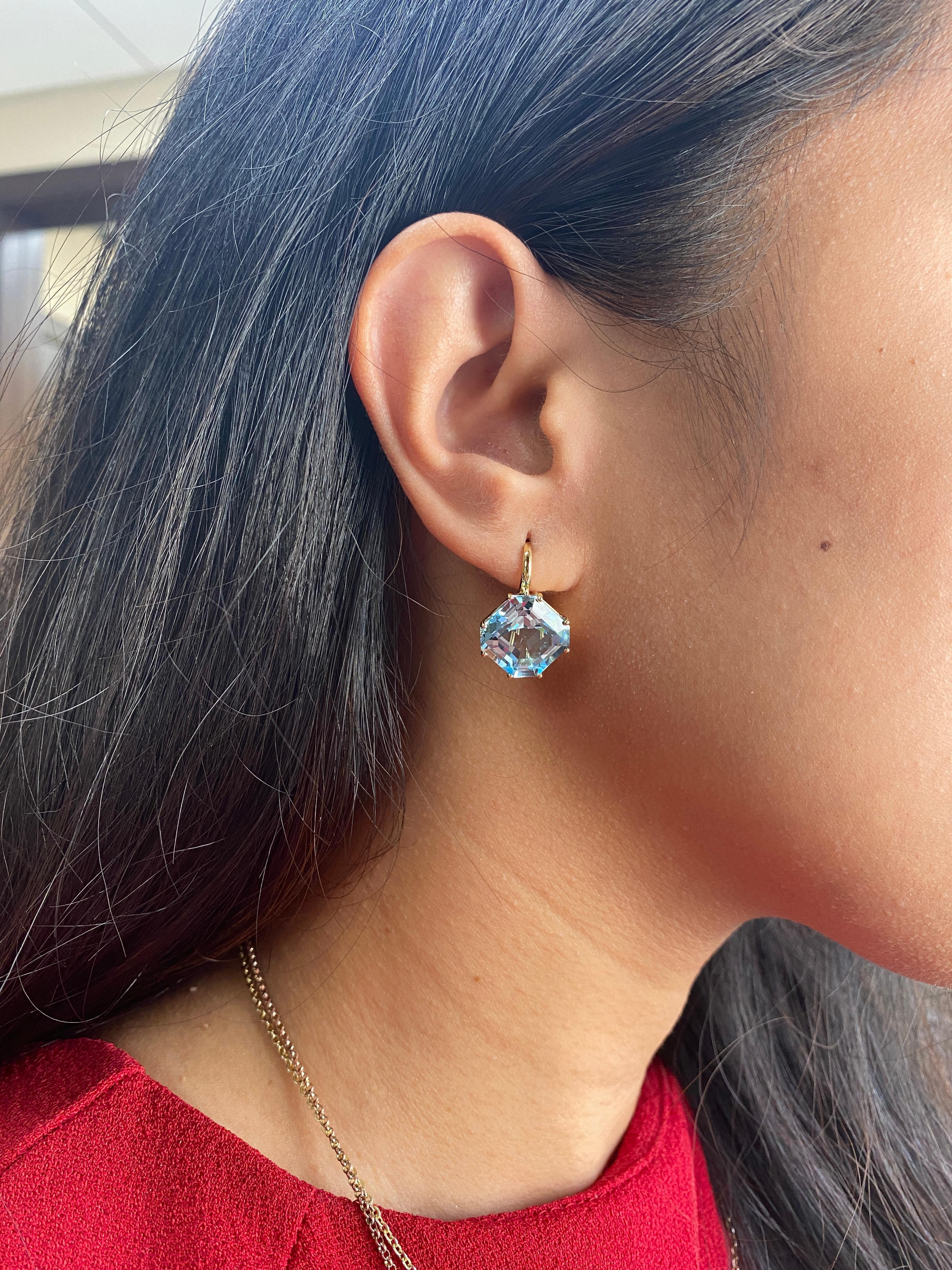 Taille émeraude Goshwara, boucles d'oreilles carrées taille émeraude bleue topaze en vente