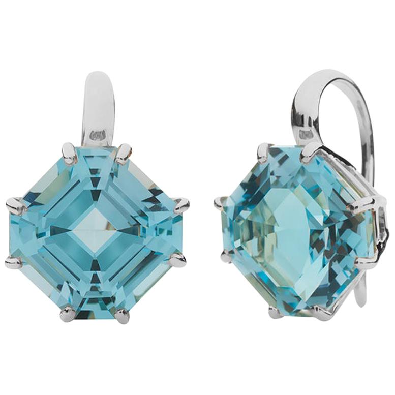 Goshwara Blue Topaz Square Emerald Cut Earrings