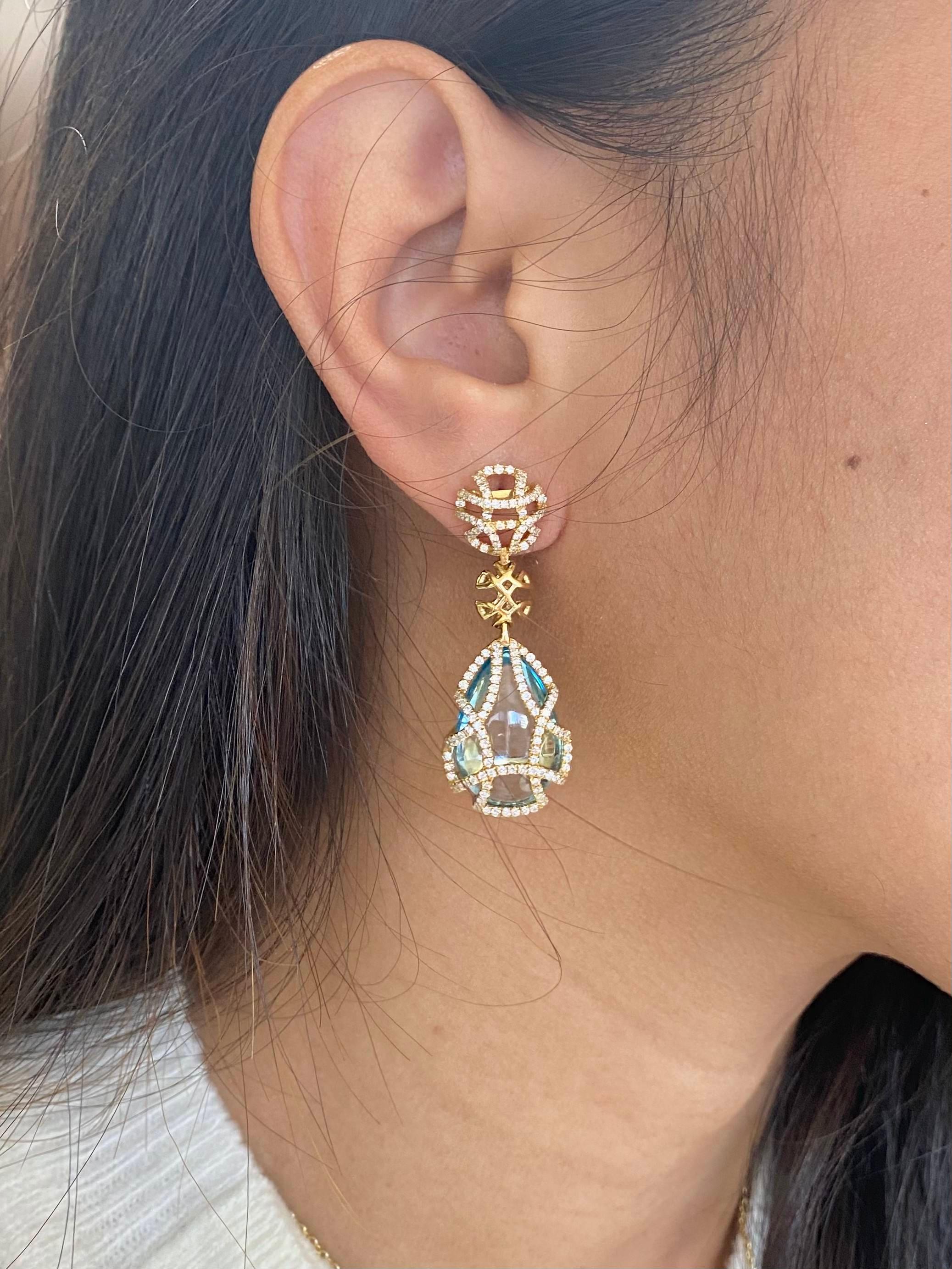 Goshwara Blue Topaz Teardrop Cage and Diamond Earrings In New Condition For Sale In New York, NY