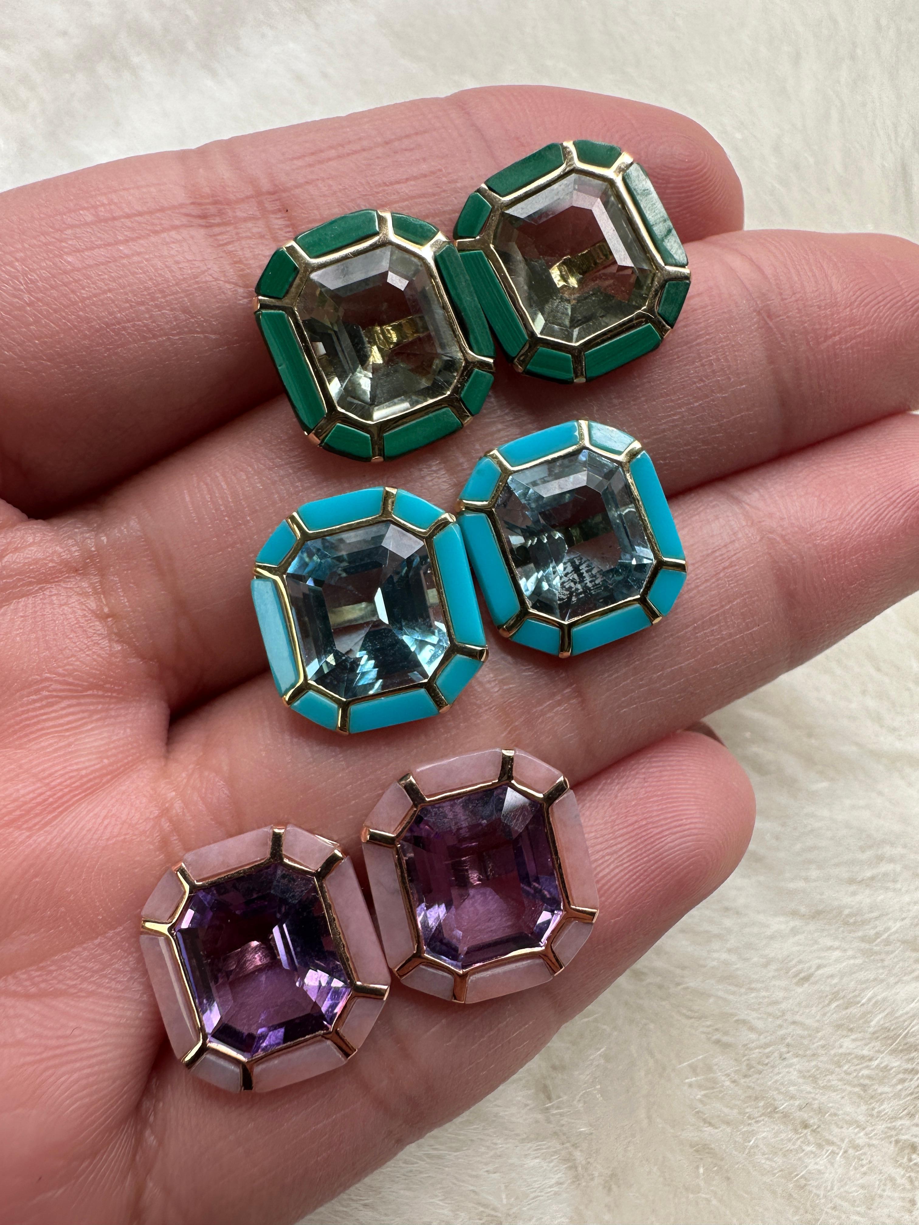 Goshwara Blue Topaz & Turquoise Inlay Stud Earrings In New Condition For Sale In New York, NY