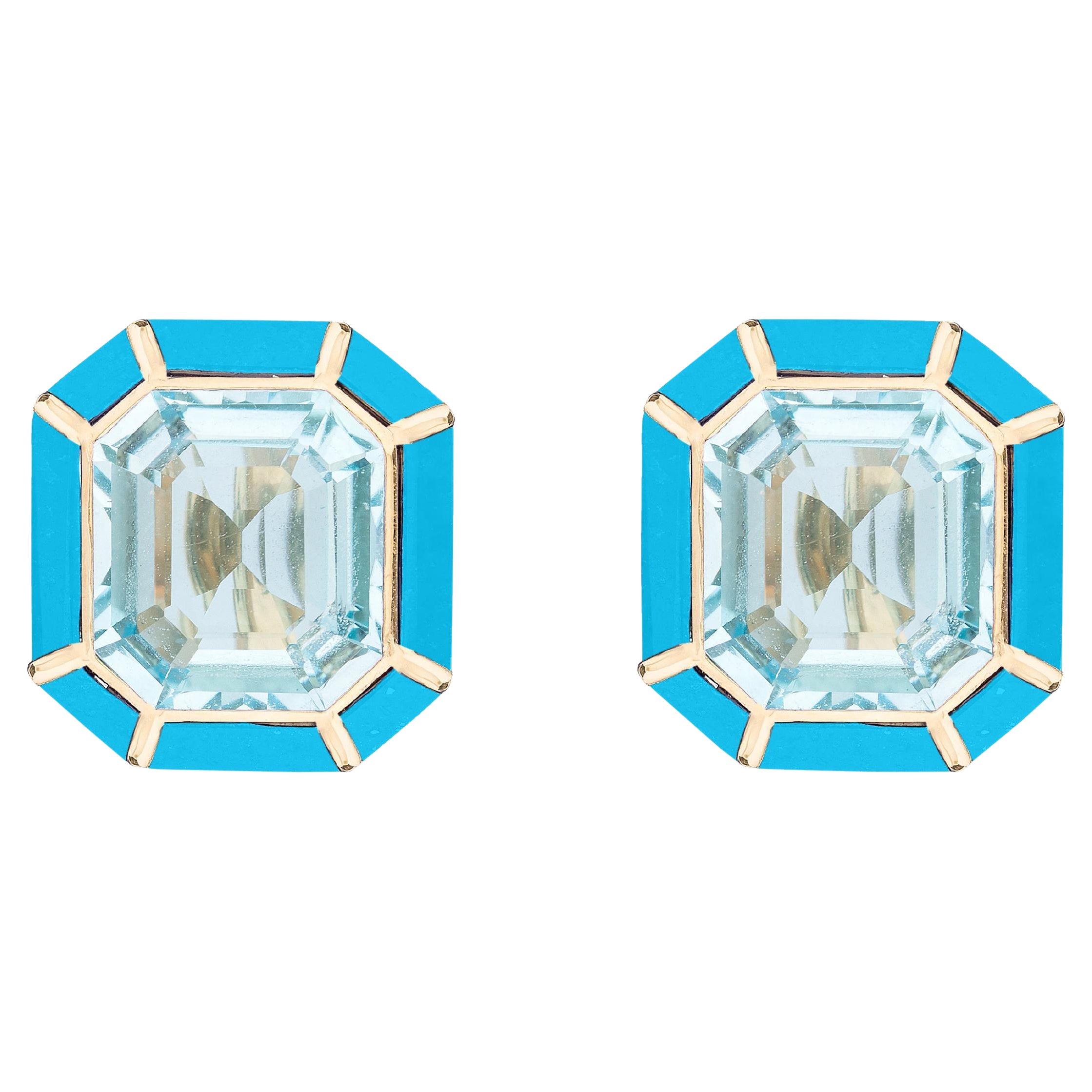 Ohrstecker aus blauem Topas und Türkis mit Intarsien von Goshwara