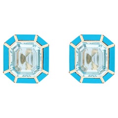 Goshwara Blue Topaz & Turquoise Inlay Stud Earrings