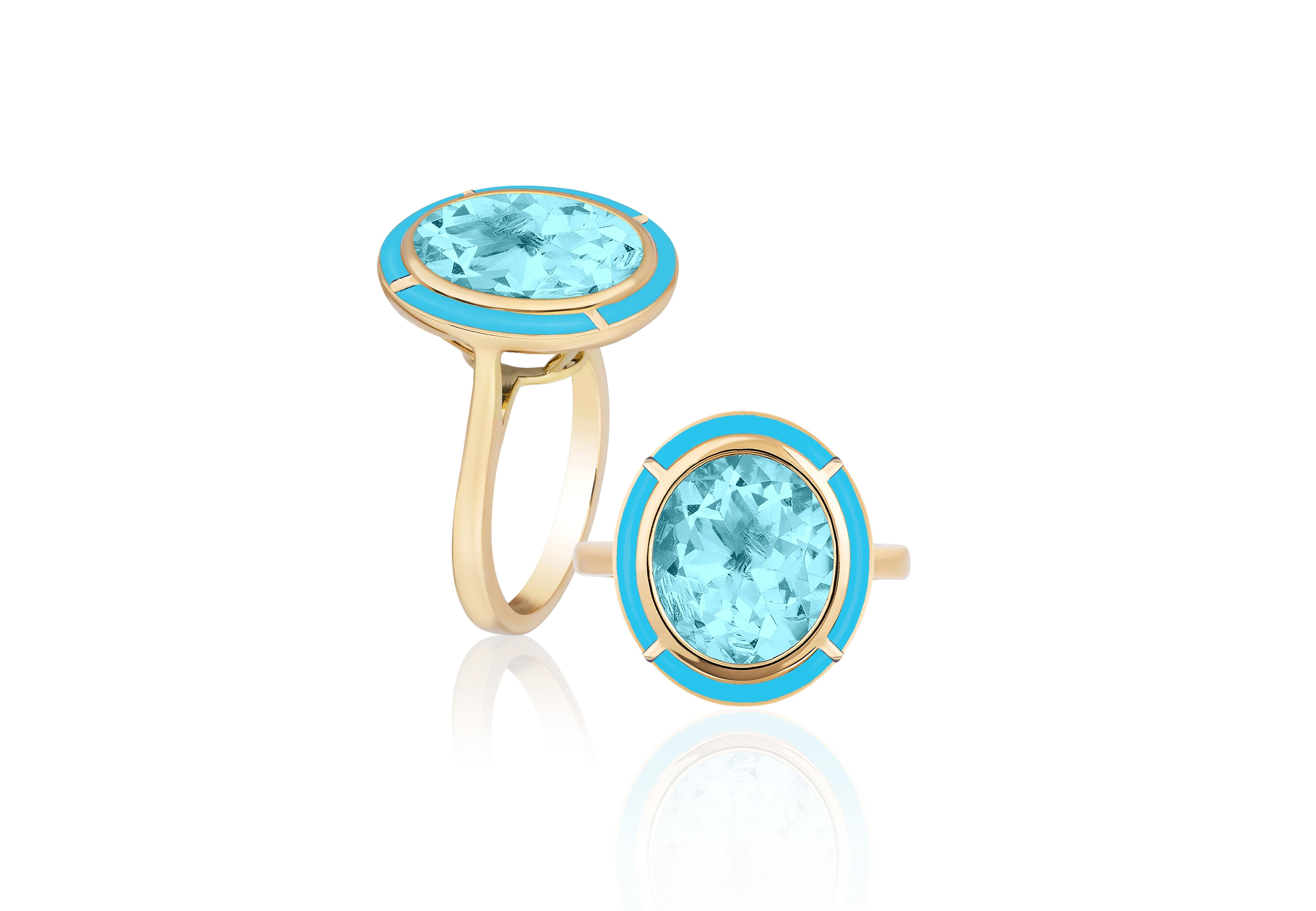 Oval Cut Goshwara Blue Topaz & Turquoise Oval Cocktail Ring For Sale