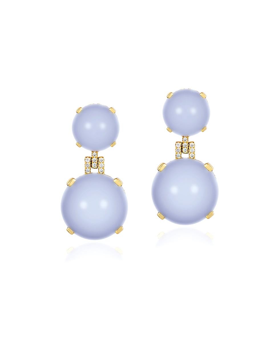 Contemporary Goshwara Cabochon Blue Chalcedony And Diamond Earrings For Sale
