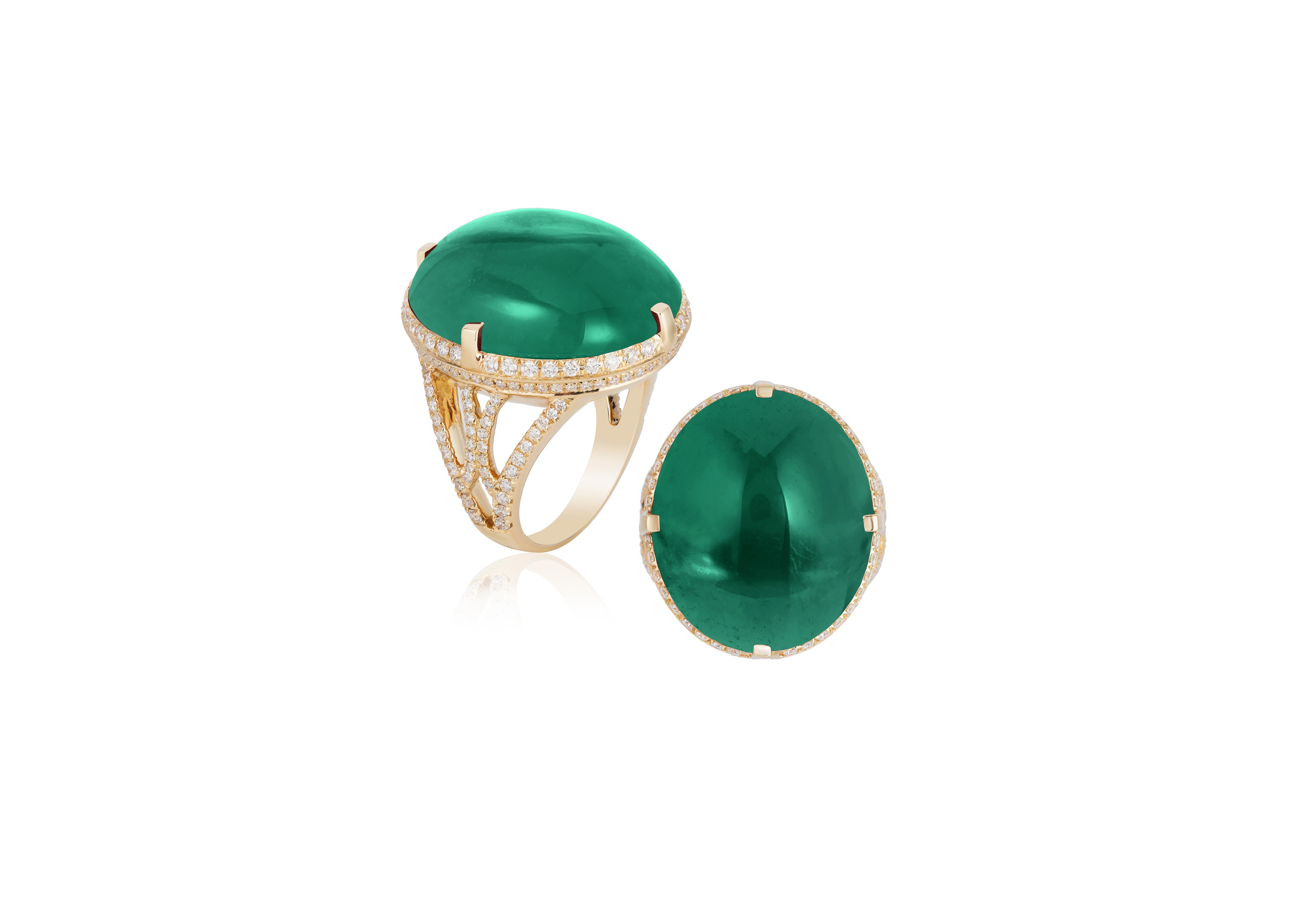 Contemporary Goshwara Cabochon Emerald and Diamond Ring