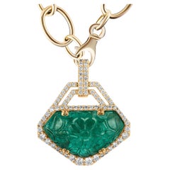 Goshwara Carved Emerald & Diamond Pendant